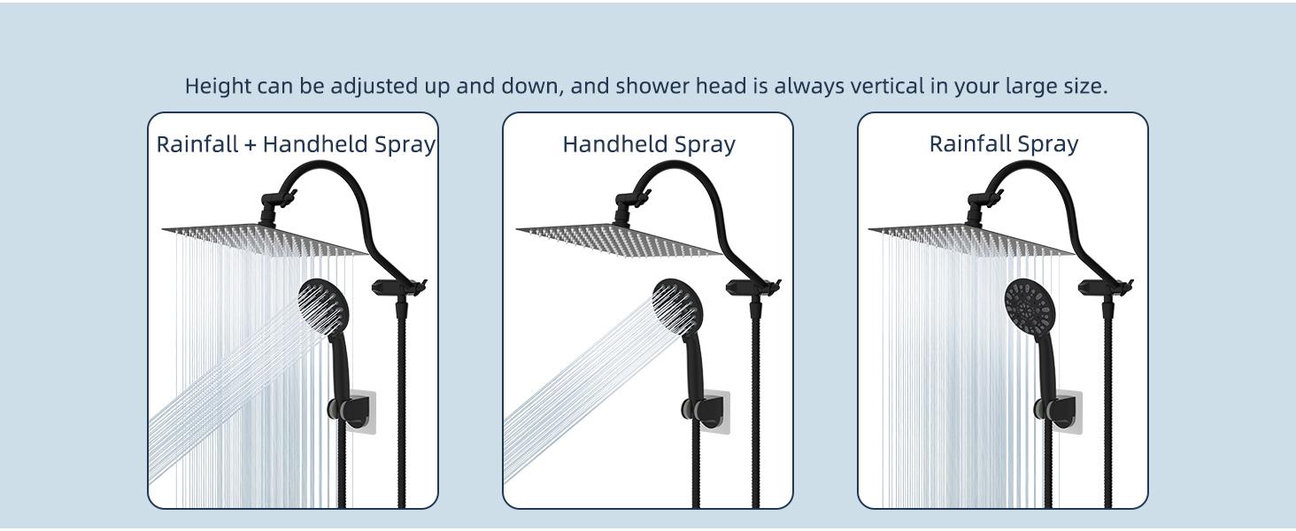 Hibbent 12'' All Metal Shower Head, High Pressure Rainfall Shower Head/Handheld Showerhead Combo/ 12'' Adjustable Curved Shower Extension Arm, 7-Spray, 71'' Hose, Showerhead Holder, Matte Black showerhead combo Hibbent 12'' All Metal Shower Head, High Pressure Rainfall Shower Head/Handheld Showerhead Combo/ 12'' Adjustable Curved Shower Extension Arm, 7-Spray, 71'' Hose, Showerhead Holder, Matte Black showerhead combo