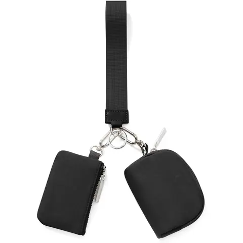 Women's Chic Soft Nylon Mini Zip-Around Wristlet Wallet Clutch with Buckle - Dual Pouches Daily Use Purse, Compact Holder for Cards, Earbuds, Keys, Coins (Gym, Travel) | Women's Wallets & Accessories