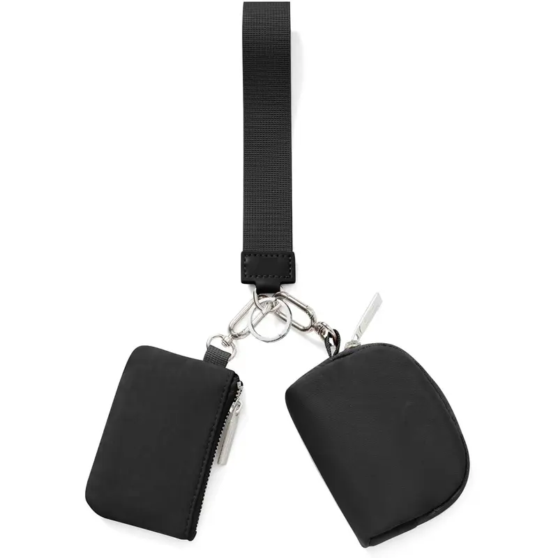 Women's Chic Soft Nylon Mini Zip-Around Wristlet Wallet Clutch with Buckle - Dual Pouches Daily Use Purse, Compact Holder for Cards, Earbuds, Keys, Coins (Gym, Travel) | Women's Wallets & Accessories