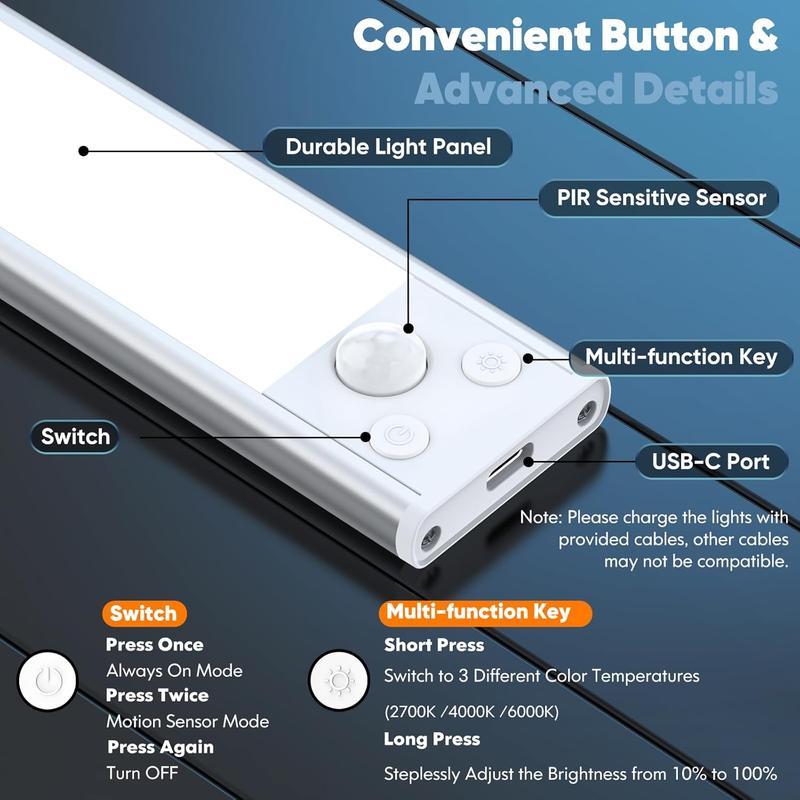 Under Cabinet Lights,Motion Sensor Night Light Indoor, USB Rechargeable Light,Easy installation Dimmable Lights for Kitchen,Wardrobe,Pantry, Closet,Coffee Corner,Bathroom,Stairs,Hallway,Sink Cabinet,Laundry Room,Tool Room,Garage,Fridge