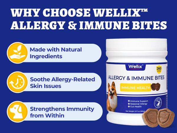 Wellix 260-Count Dog Allergy Relief Chews - Dog Allergy and Itching Skin Relief & Immune Support for Itchy Skin and Itchy Ears, 100% Natural Ingredients