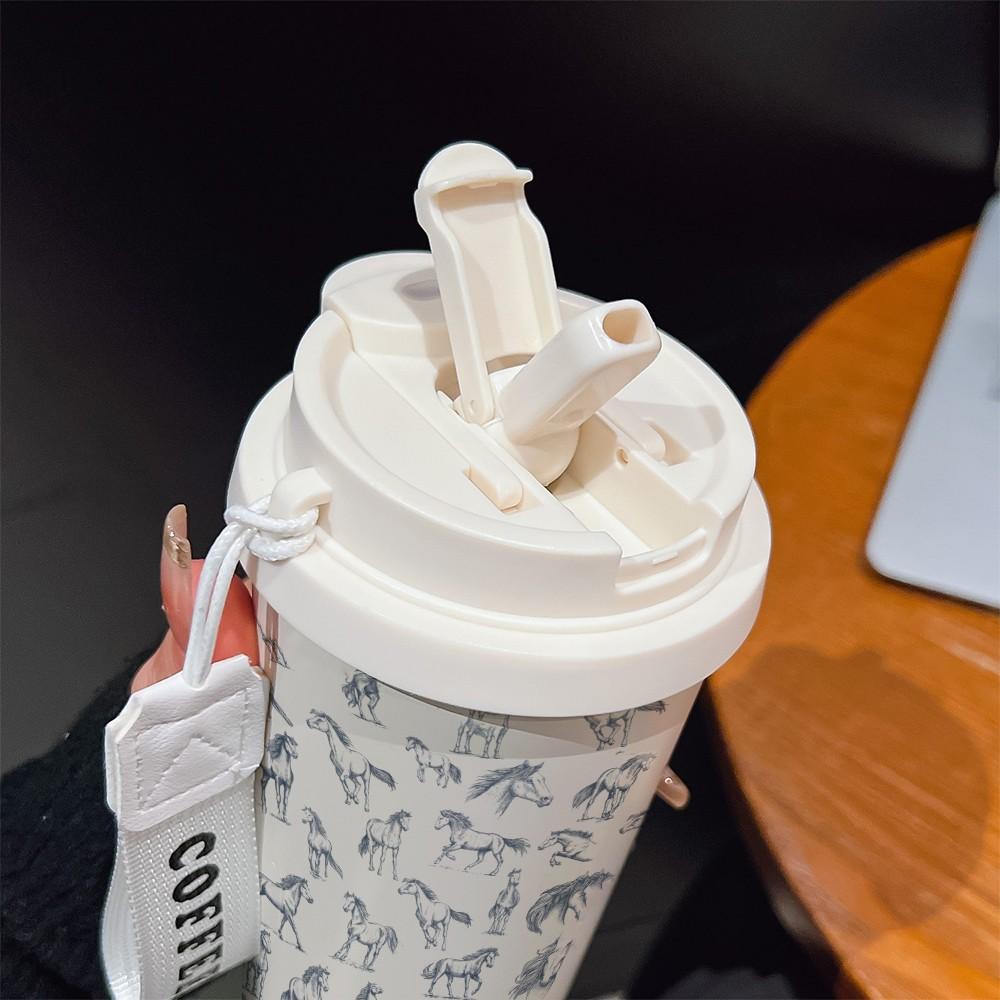 Abstract Hand-Painted Horse Texture Coffee Cup, Portable Dual Drink Insulated Mug, Keeps Hot/cold, Boho Style, Office, Travel, Outdoor Essential