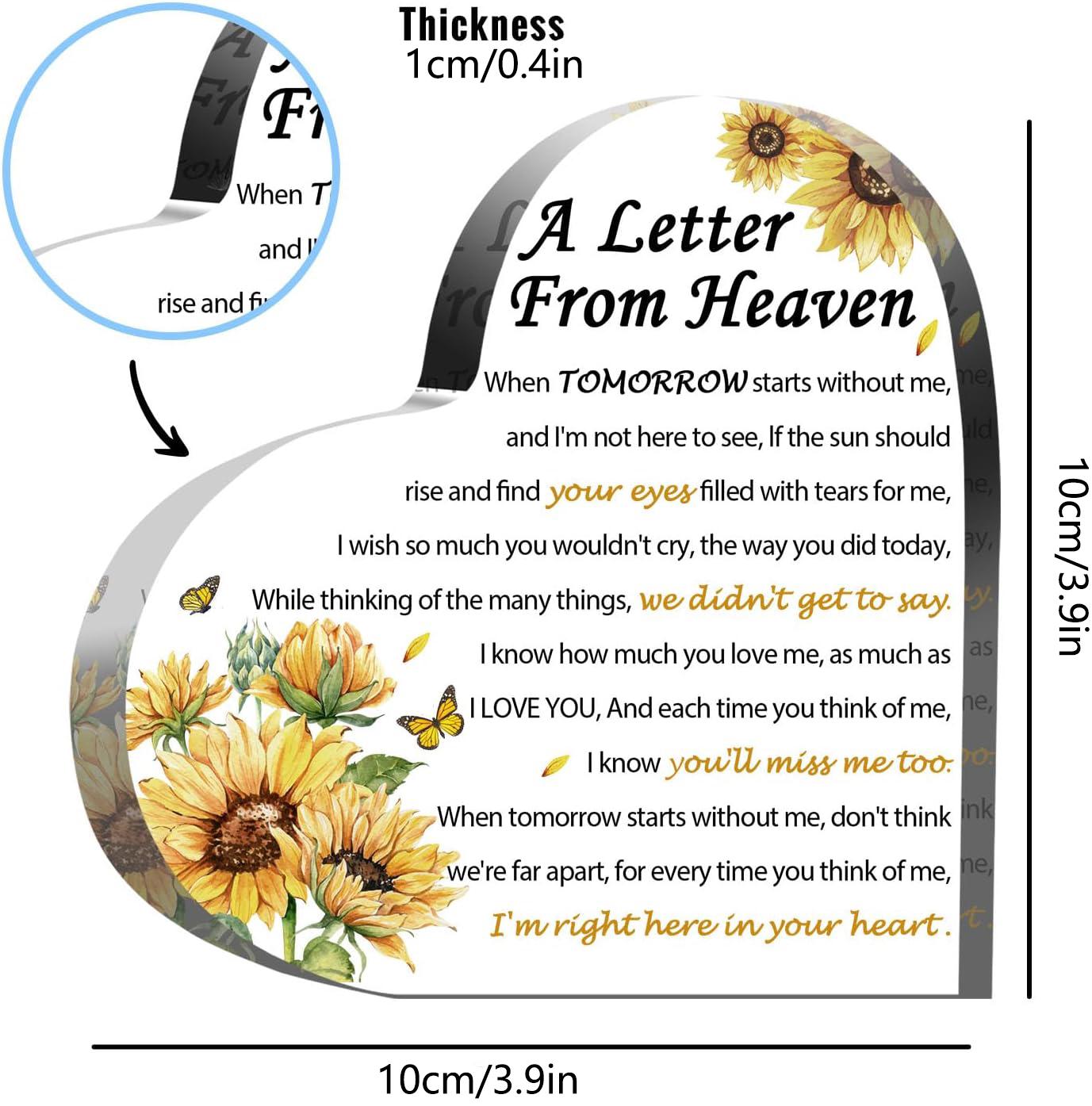 Sympathy Gift - Letters from Heaven - Memorial Gift for Loss of Mother Father Husband Son, Acrylic Heart Keepsake, Memorial Sympathy Gift, Plaque, Acrylic Plaque Decor