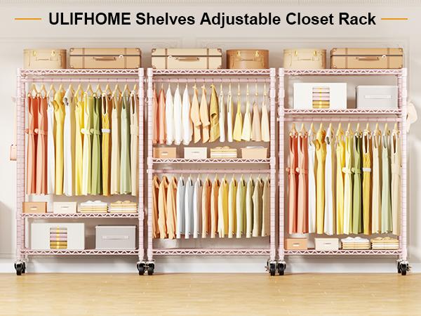 Heavy-Duty Rolling Clothes Rack P1 Pink Pastel Portable Wardrobe with Wheels for Hanging Clothes Organiser,Hold 500lbs Hangable Storage Furniture Organizing