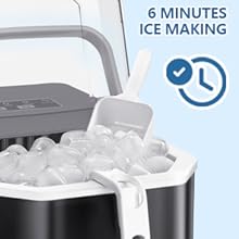 Antarctic Star Countertop Ice Maker, S/L Bullet Ice, 26lbs/Day, 9 Ice Cubes in 6 Mins, Portable Ice Machine with Ice Scoop and Handle, Self-Cleaning, One-Click Operation, for Kitchen Office Home(Black)