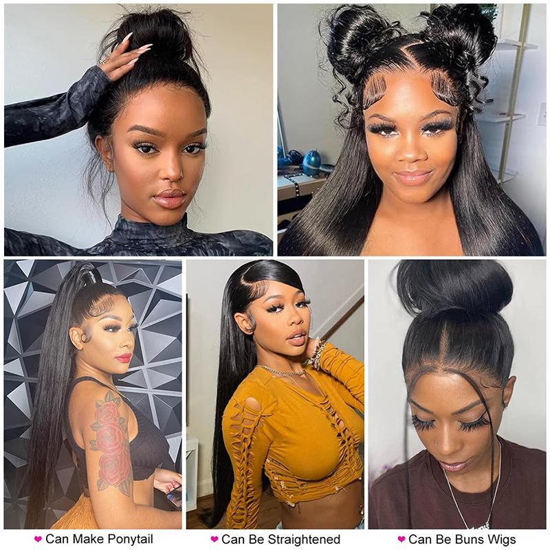 Moreface Beauty Kinky Straight Lace Front Wigs Human Hair Pre Plucked With Baby Hair 180% Density Yaki Straight 360 HD Lace Full Lace Wig