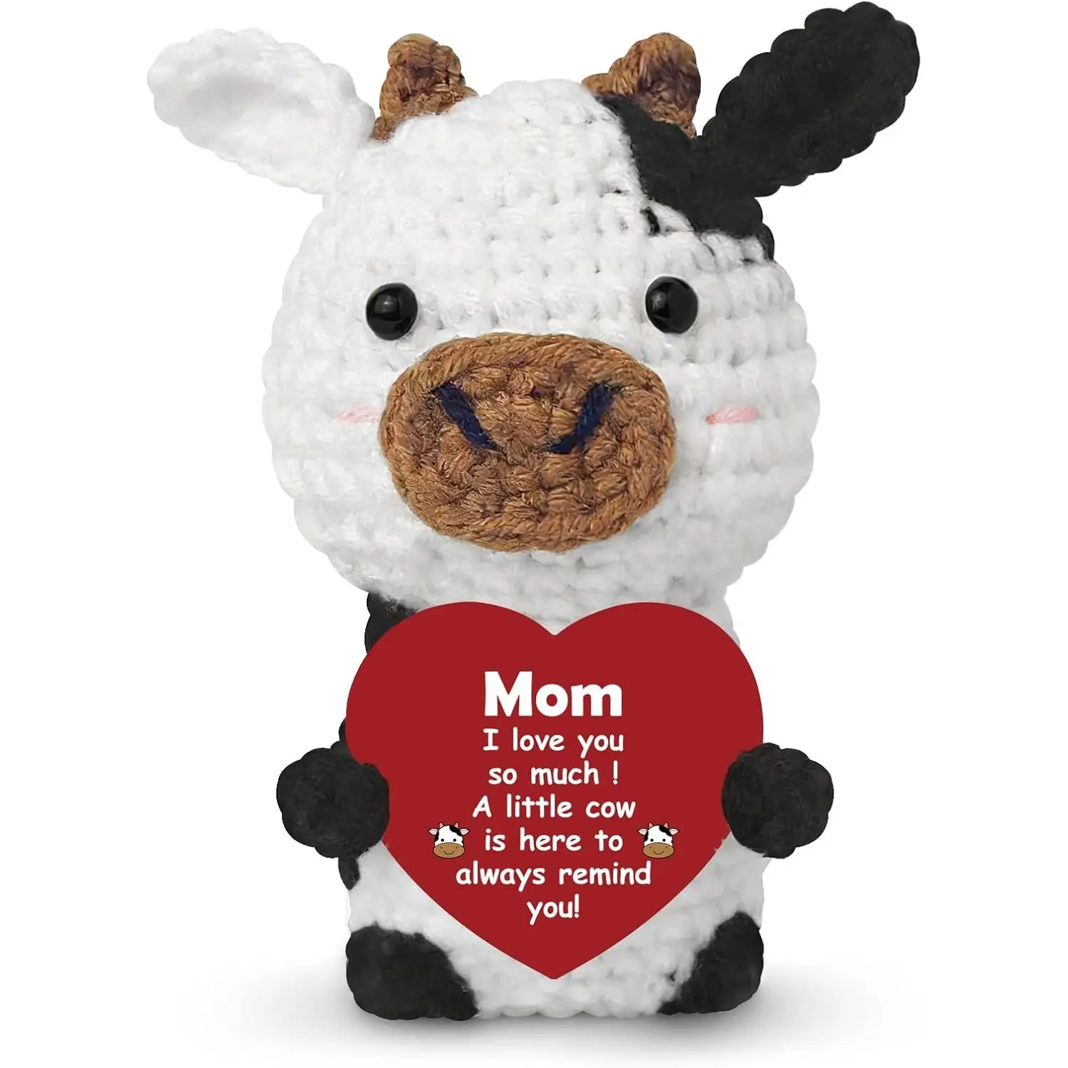 Crochet Positive Cow  for Mother's Day, Emotional Support Knitted Cows with Heart Sign, Encouragement  for Mom, Grandma,  Mom, Cute Office Desk Accessory, Mini Cow Decor