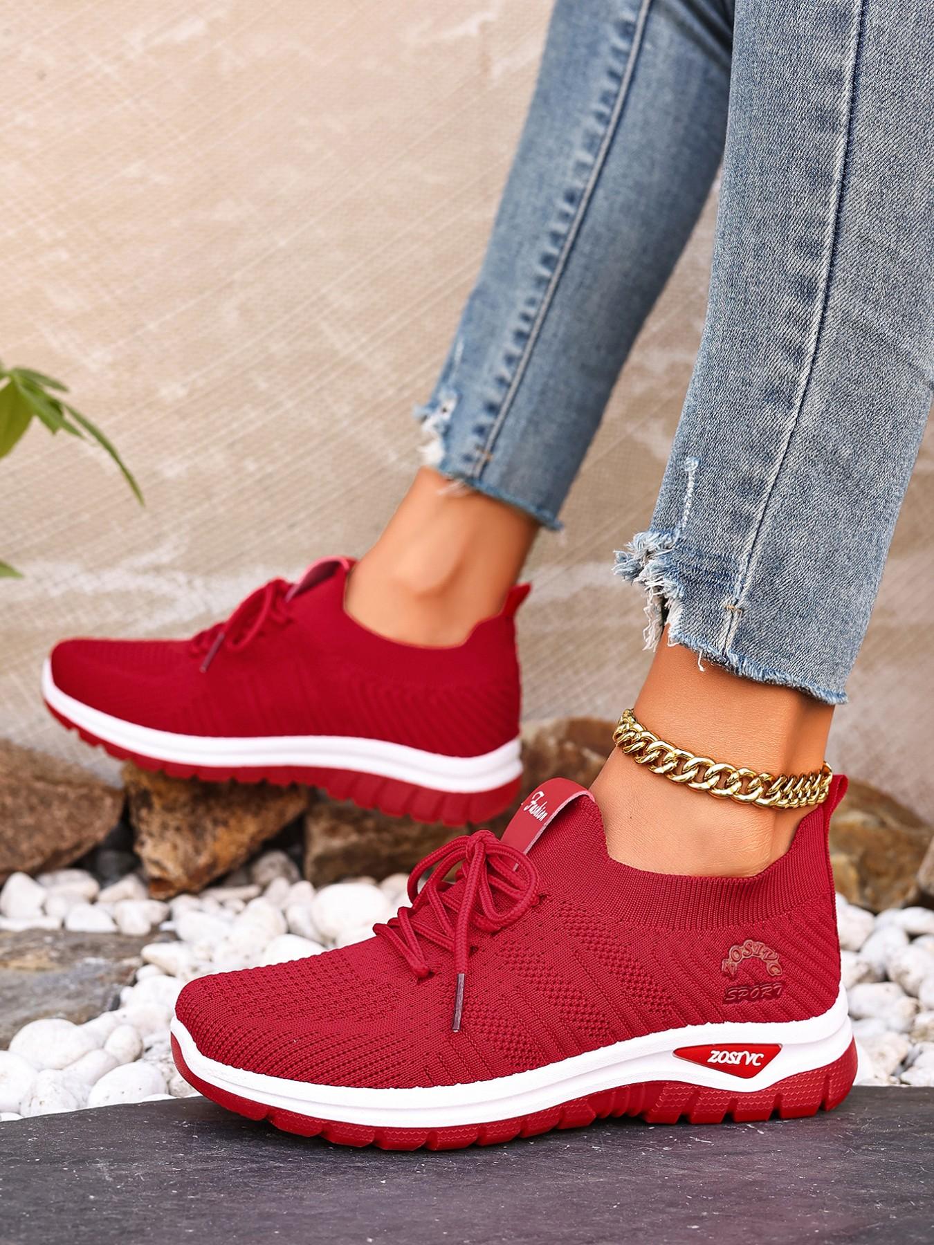 Women's New Casual Sports Shoes, Lace-Up Low-Top Comfort, Lightweight Soft Sole, Anti-Slip Walking Shoes, Knitted Running Shoes