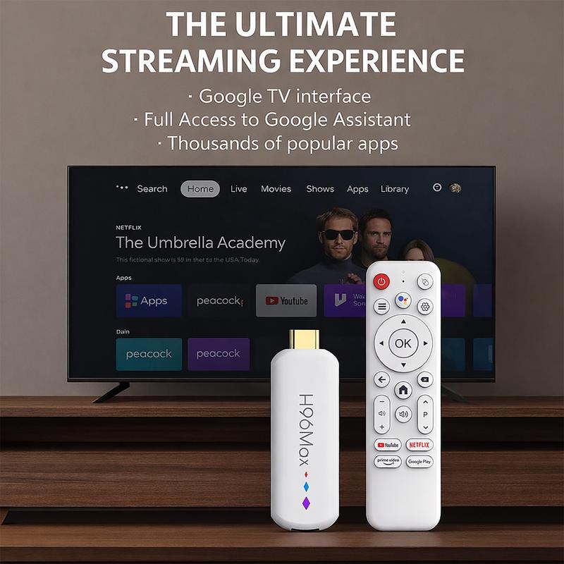 Android 14 TV Stick 4K UHD H96MAX TV Box | 5-Core ARM GPU, Dual-Band WiFi, BT, Voice Remote | Supports Netflix Disney+ Streaming Android 14 TV Stick 4K UHD H96MAX TV Box | 5-Core ARM GPU, Dual-Band WiFi, BT, Voice Remote | Supports Netflix Disney+ Streaming