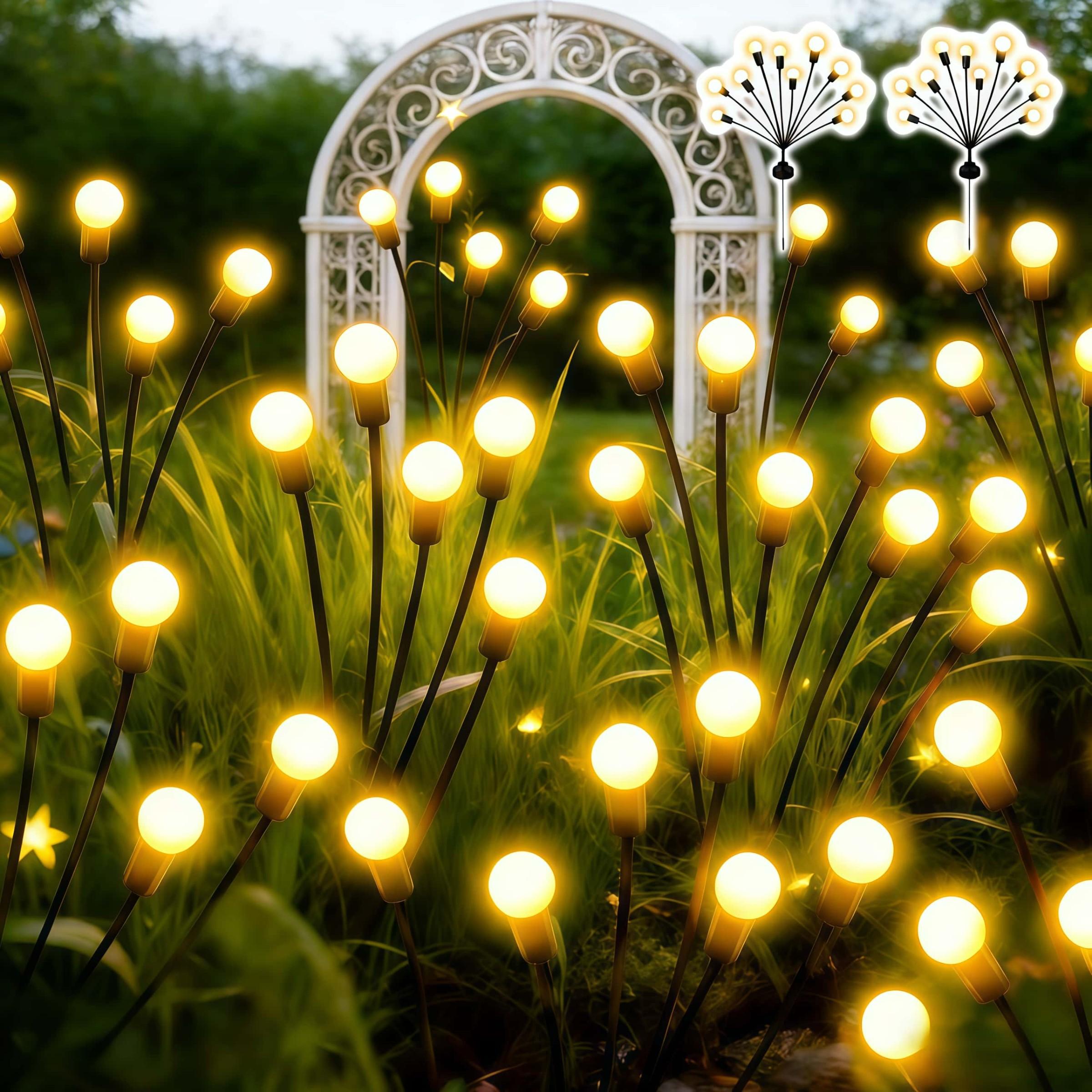 Solar Garden Lights 2-Pack, 20-24 LED Firefly Twinkle Lights, Auto On/off Day/night, Lawn Path Yard Wedding Party Christmas Gift