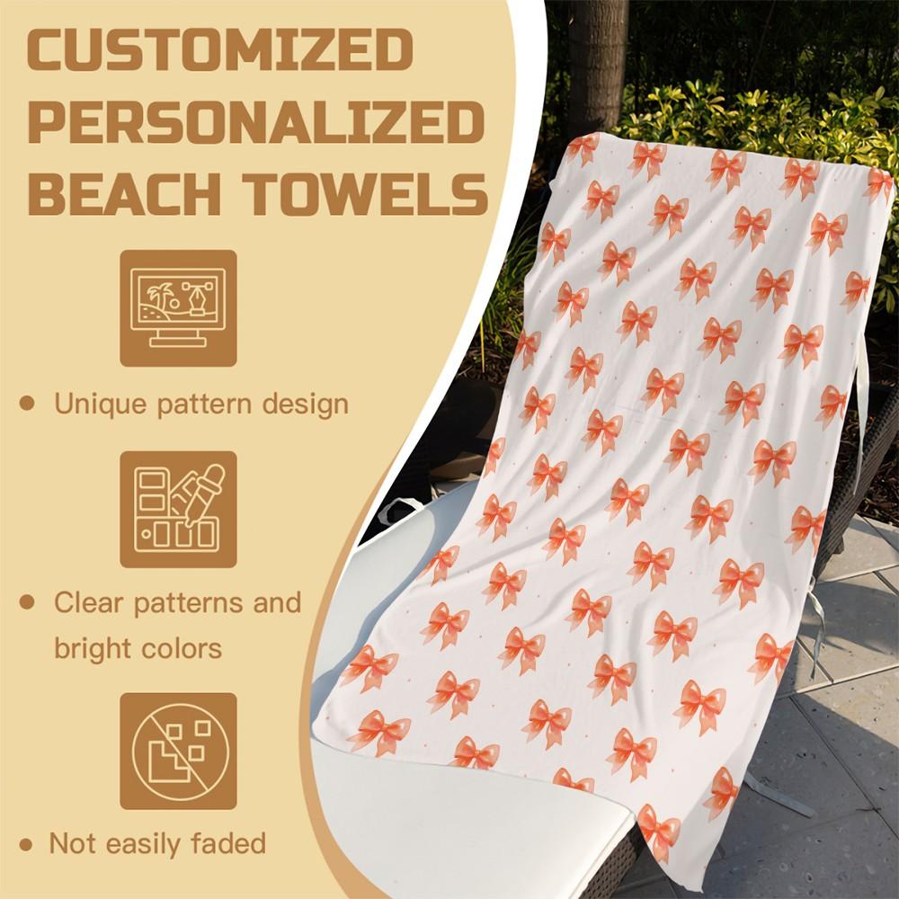 Cute Bow Knot Beach Towel, Fresh Pastel Ribbon Design Microfiber Quick Dry Towel, Exclusive Gift for Girls & Women