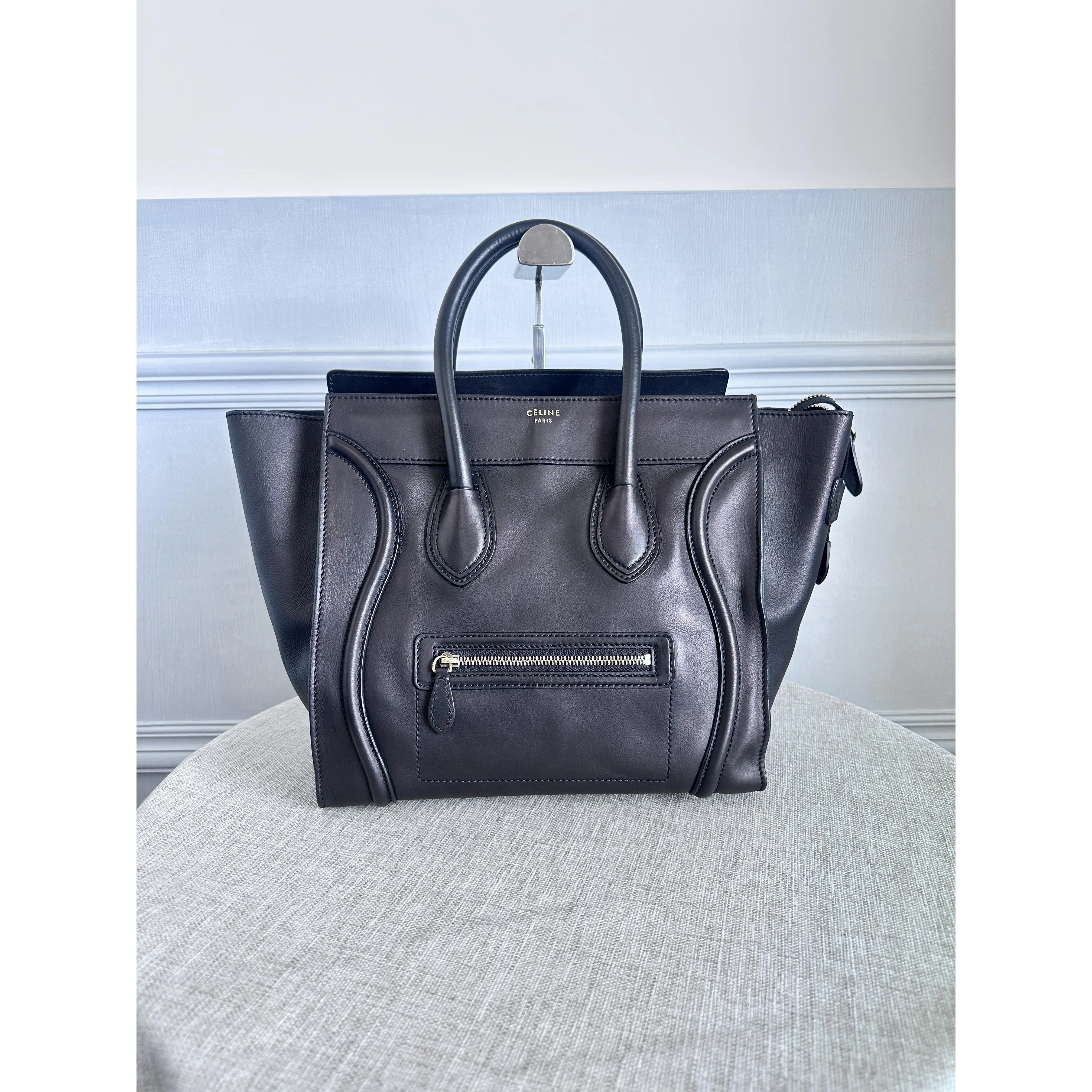 Pre-owned Celine Authentic Luggage Large Black Calfskin Tote Handbag