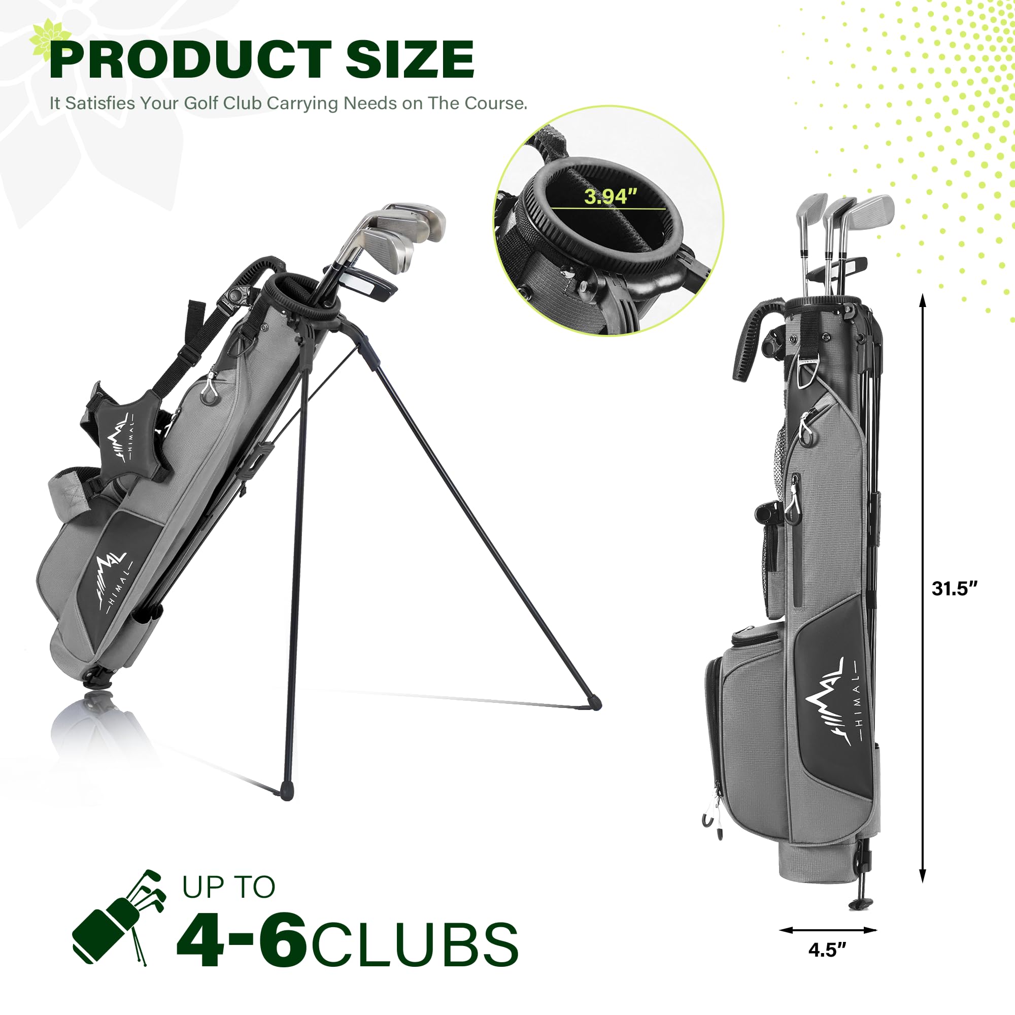 UNIHIMAL Par 3 Golf Lightweight Stand Carry Bag PRO with Dual Shoulder Straps –Pitch n Putt Golf Bag Easy to Carry and Durable for The Driving Range, and Executive Courses – 31.5 inches Tall