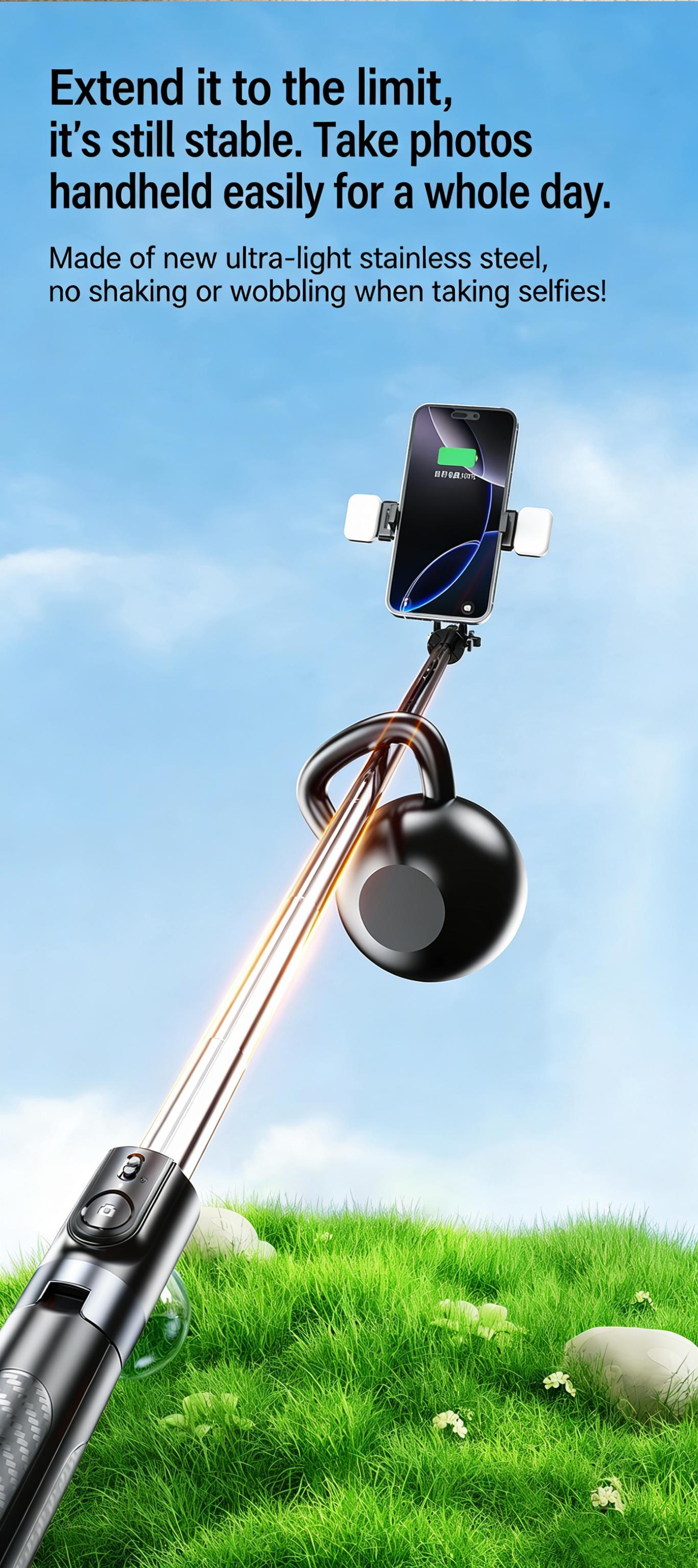 70.86" telescopic Selfie Stick Tripod, 3-Axis Anti-Shake with Bluetooth Remote, Compatible with iPhone/Android/Camera for Vlog/Live Stream