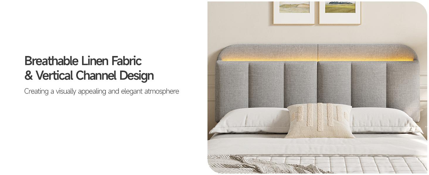 【SPOTLIGHT DAY】ONBRILL Adjustable Headboard for Full/Queen/King Size Bed Frame, Linen Fabric Bed Headboard with Storage & RGB LED Light in Modern Vertical Channel Design 【SPOTLIGHT DAY】ONBRILL Adjustable Headboard for Full/Queen/King Size Bed Frame, Linen Fabric Bed Headboard with Storage & RGB LED Light in Modern Vertical Channel Design