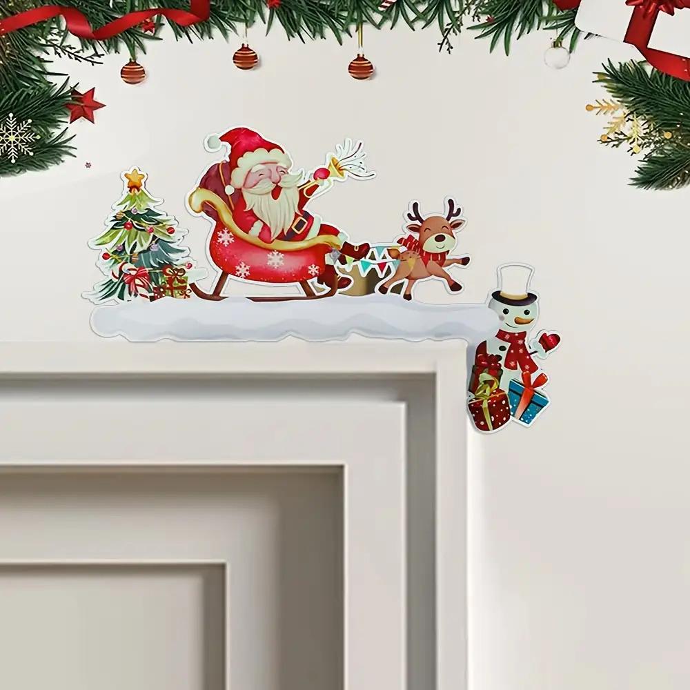 2D Flat Wooden Christmas Door Corner Decor Santa Claus Themed Hollow Hanging Sign Reusable Boho Holiday Ornament Seasonal Wall Window Decoration for Door Frame Wall Window Xmas Home Party Decor