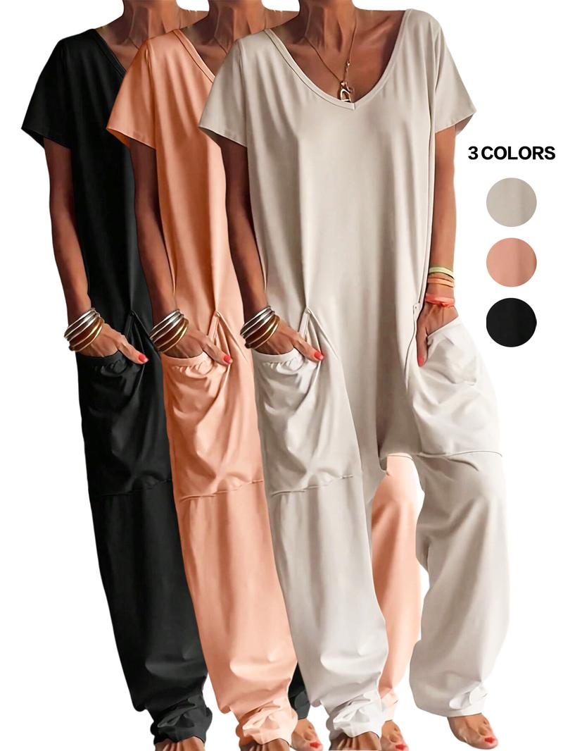 1/2/3 pcs Oversized Women's Harem Jumpsuit, Bohemian Style One-Piece with Side Pockets, Casual Fashion for All-season 2026