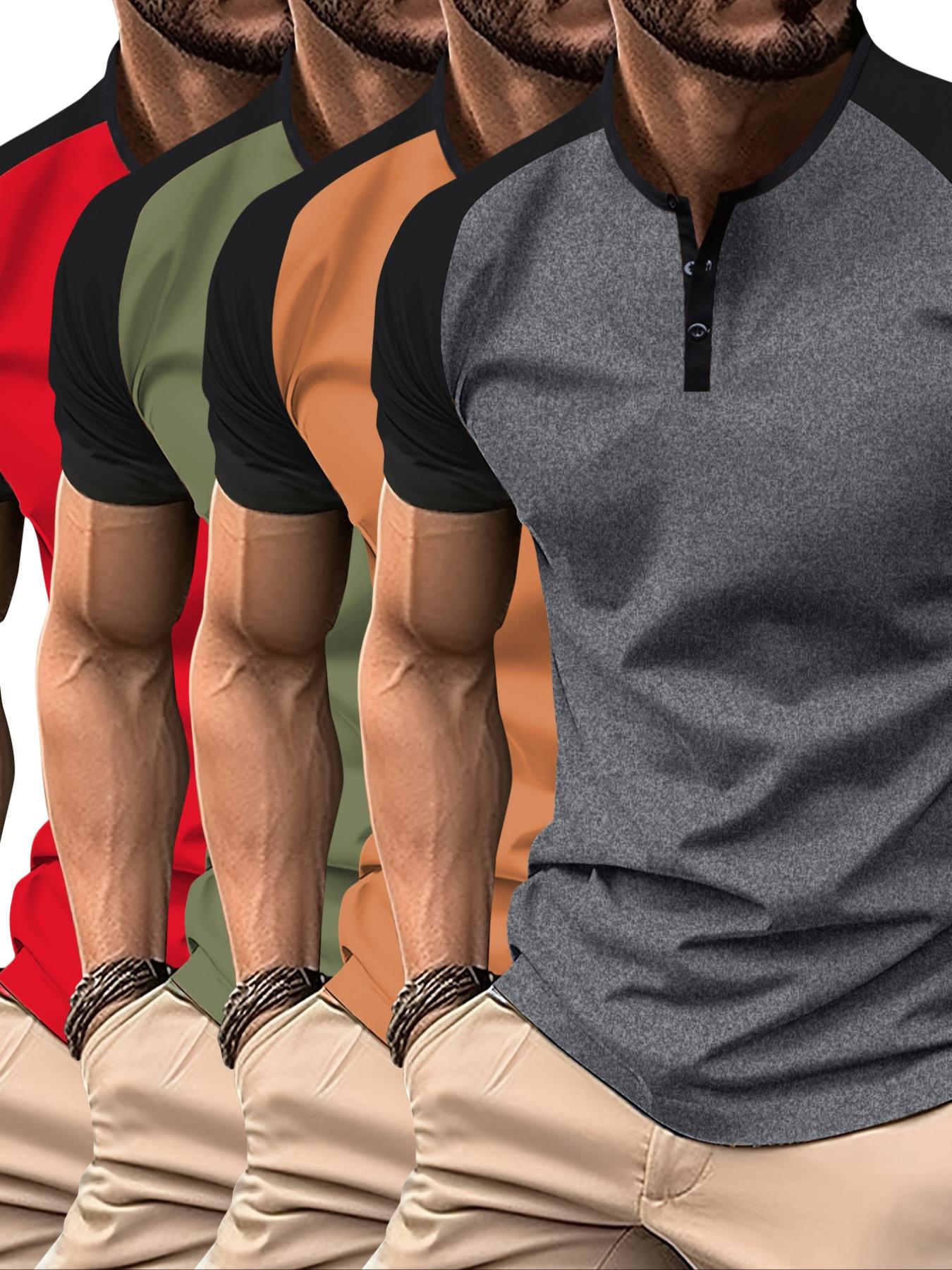Men's Colorblock Raglan Sleeve Polo Shirt, Regular Fit Casual Streetwear Short Sleeve Round Neck Top, Men's Clothes for Daily Wear, Mens Clothing