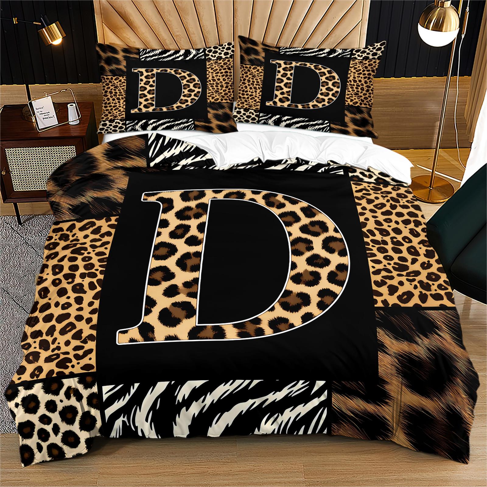 2/3 Pcs Boho Animal Print Letter Duvet Cover Set, Personalized Home Decor for Bedroom, Hotel & Dorm, Zipper Closure & Easy to Remove, Ideal for Housewarming, Christmas & Birthday Gifts, No Filling Included