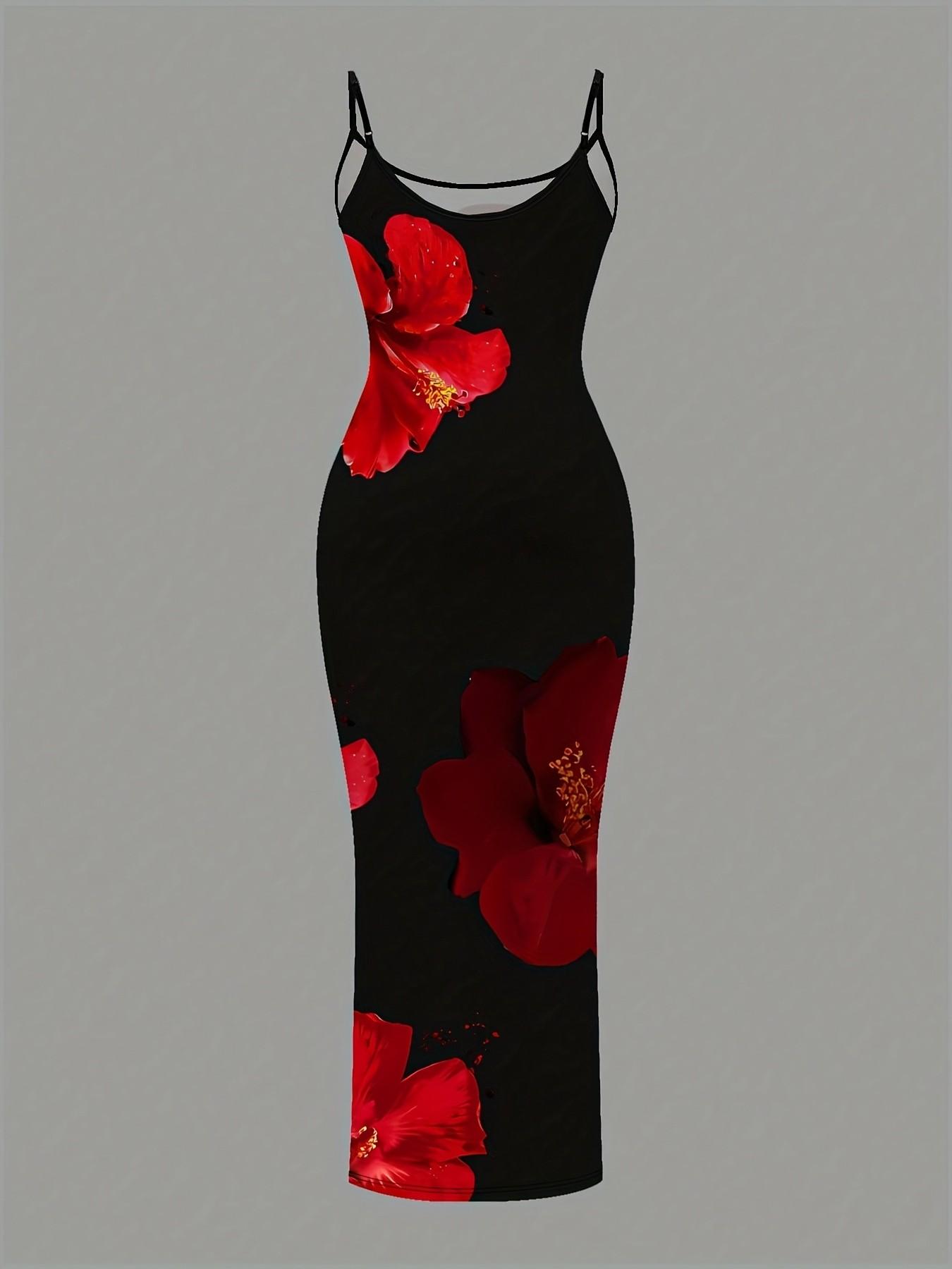 Summer Slim Fit Women's Elegant Floral Print Dress, Sleeveless Halter Neck, High Waist Bodycon Long Dress, Fall Fashion Tksp087