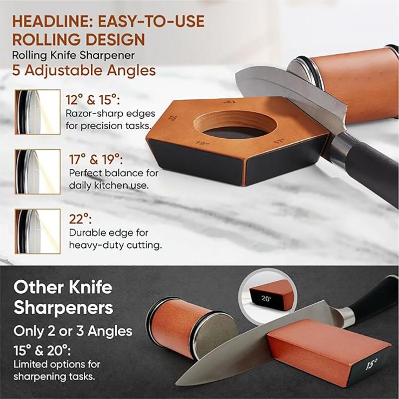 Rolling Knife Sharpener Engineered for Straight Edge and Premium Stone Set for sharpening 5