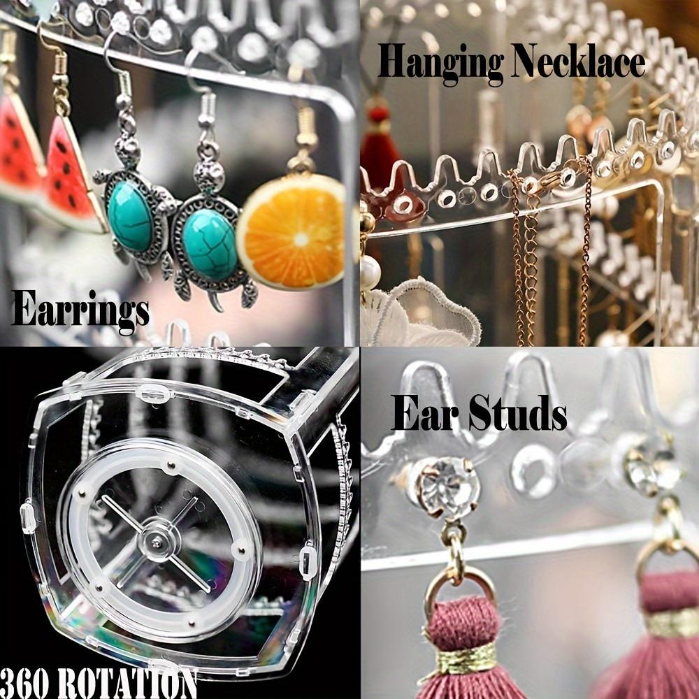 1pc 360 Degree Rotating Jewelry Display Stand, Earring Studs Hoop Organizer Rack, Portable Necklace Hanger Storage Holder