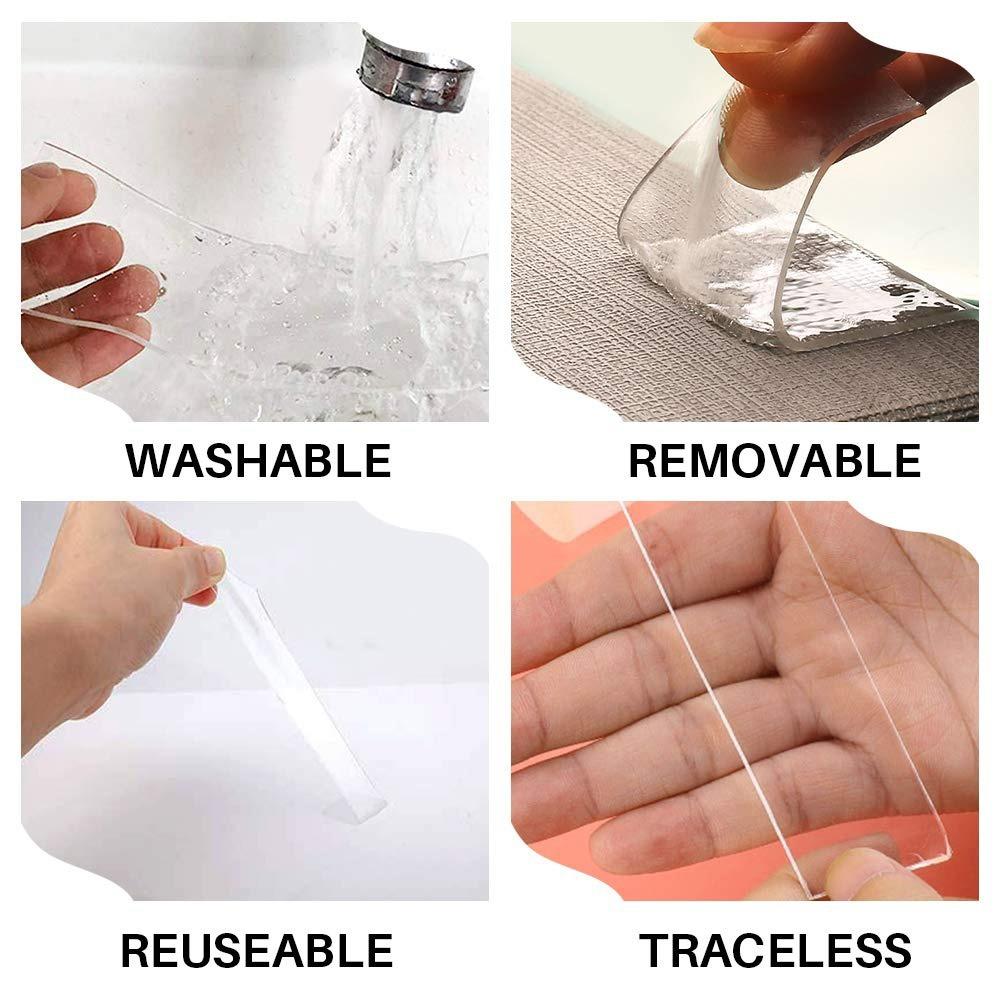 Strong Washable Double-Sided Tape for Wall Decor, No-Drill Photo Hanging, Anti-Slip Carpet & Cabinet Adhesive, High-Strength Removable, Waterproof, Heat-Resistant Multi-Surface Strips, Easy Peel