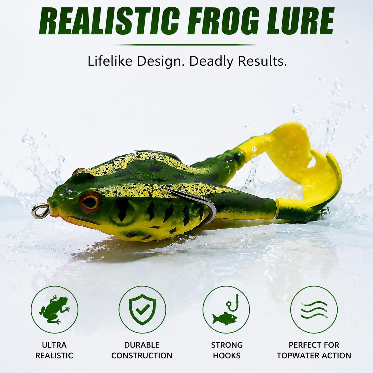 2026 Premium Topwater Frog Fishing Lure – Silicone Floating Bass Bait with Dual Propeller Legs, Lead-Free Construction, Realistic Multi-Jointed Design, 3.5 Inches / 13 Grams, Ideal for Freshwater Bass and Snakehead Angling in Weedy or Lily Pad Habitats