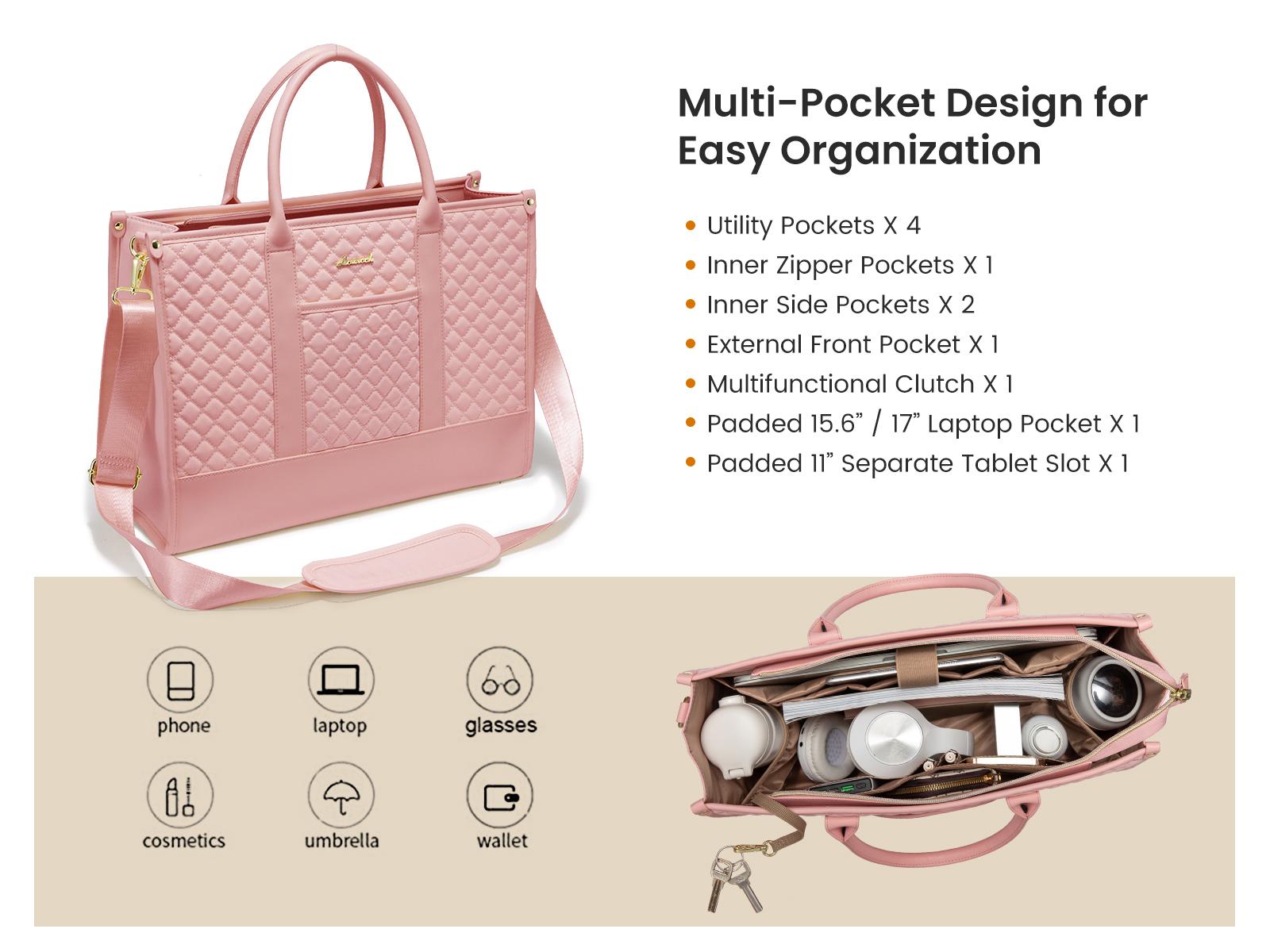 LOVEVOOK Laptop Tote Bags for Women,15.6-17.3 inch Laptop Work Bags with Clutch Purse,Shoulder Bag with Adjustable Straps & 2 Cup Holders, Womens Briefcase for Travel, Teacher, Doctor, Nurse and Chic Woman,SpringStatements