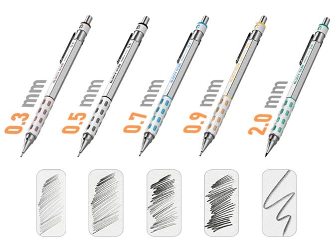 Nicpro 5 Pack Blocky Gear Mechanical Pencil Set with Case, Metal Mechanical Pencils 0.3, 0.5, 0.7, 0.9, 2mm Lead Holder for Art Drawing Sketching with 21 Tubes Lead Refills, Office Stationery Supplies, Writing Stationery