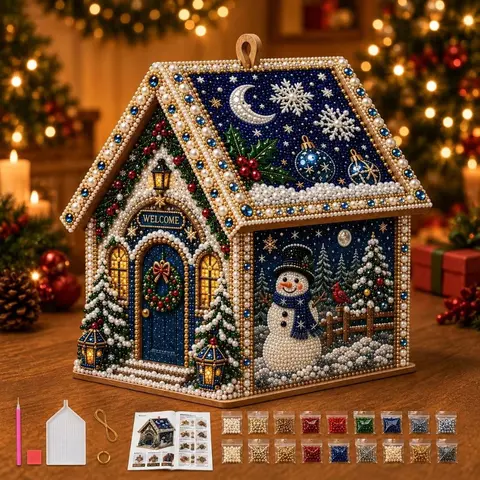 Christmas 3D Diamond Painting Kit with Resin Diamonds, Cabin Scene Gemstone Sticker Craft, DIY Sparkle Effect Set for Adults, Holiday Decor & Festive Gift (Fashion Accessory Set)