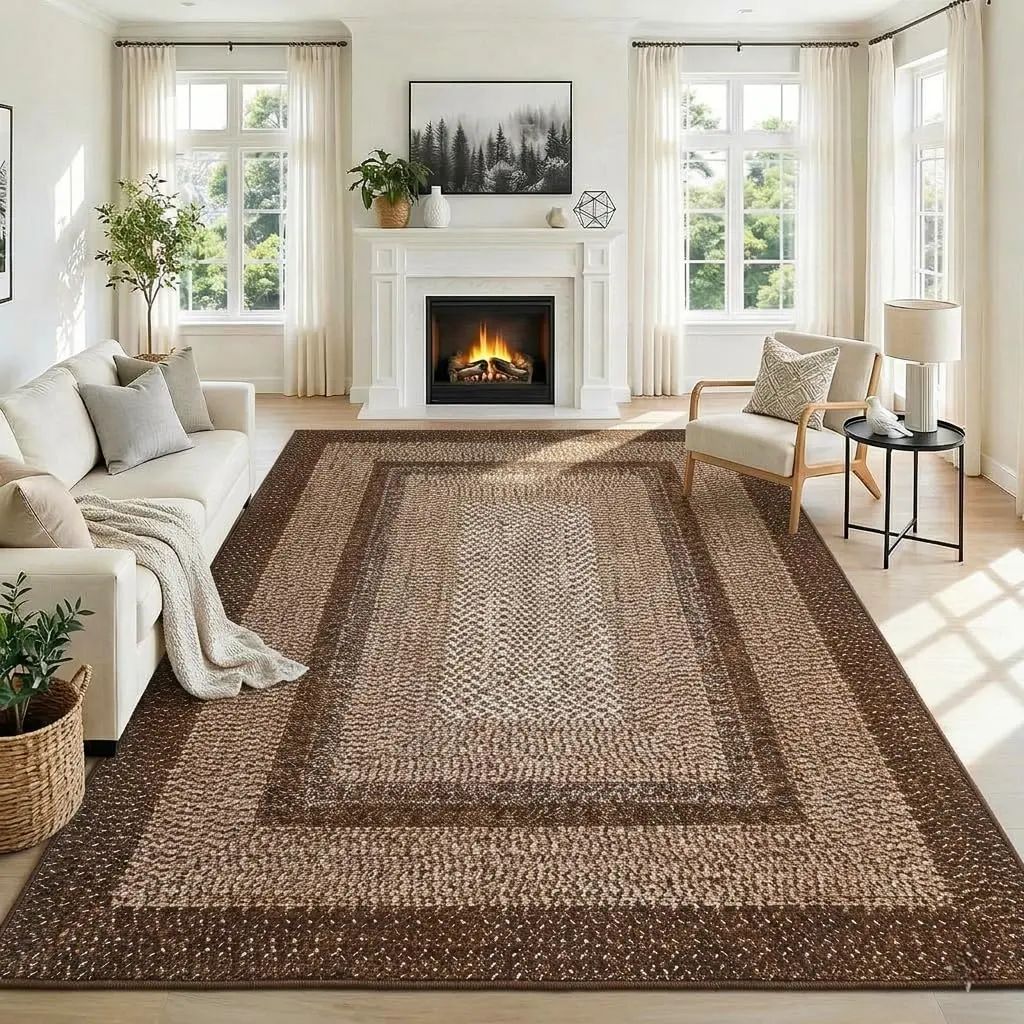Washable Non-Slip Braided Print Low-Pile Fiber Area Rugs, Stain-Resistant Soft-Textured Rugs for Living Rooms, Nurseries (Various Sizes)