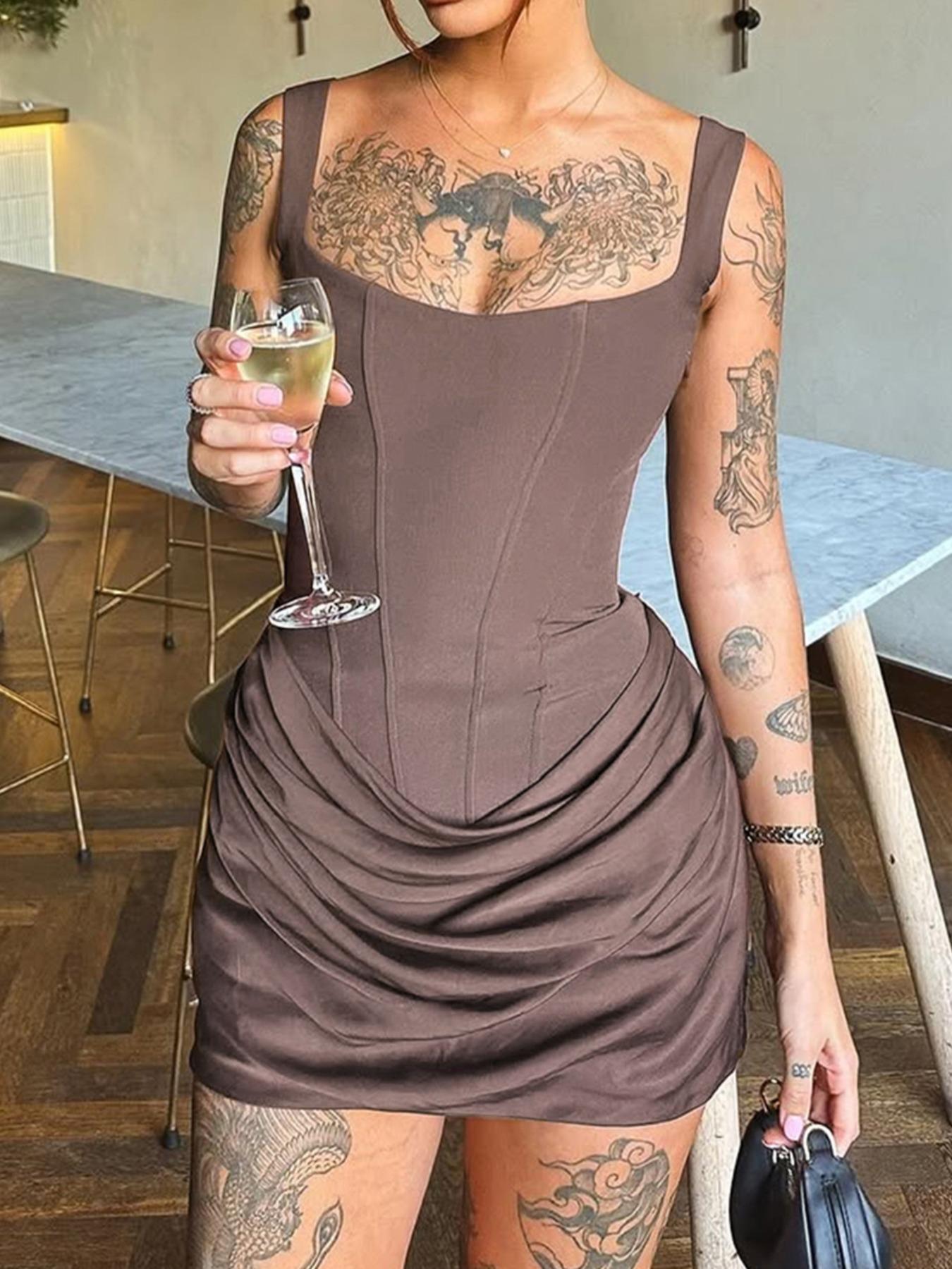 Sexy Bodycon Ruched Drawstring Mini Corset Dress for Women, Night Out Club Wear Formal Party Dress