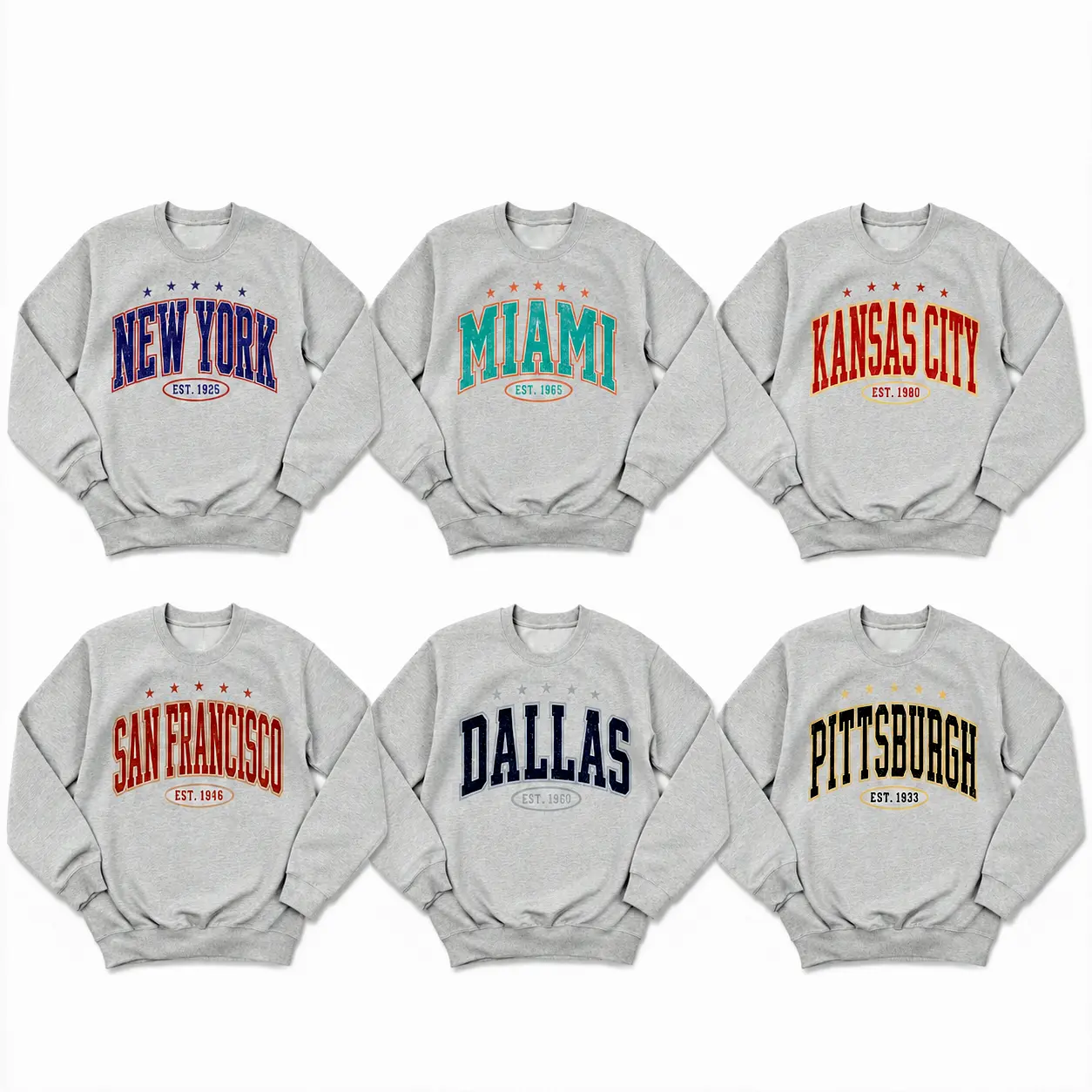 Retro Vintage City Letter Print Crewneck Sweatshirt, All Team Football Graphic Long Sleeve Pullover, Casual Loose Streetwear Tops For Men Women