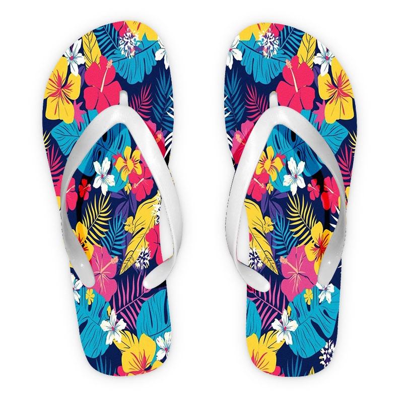 2026 Summer New Women'S Flip Flops, Open Toe, Flat Heel, Tropical Floral Navy Design, Multiple Colors & Sizes, Dry Clean, Ideal for Mother'S Day, Easter, Holiday Gifting, Lively Summery Style, Women Shoes