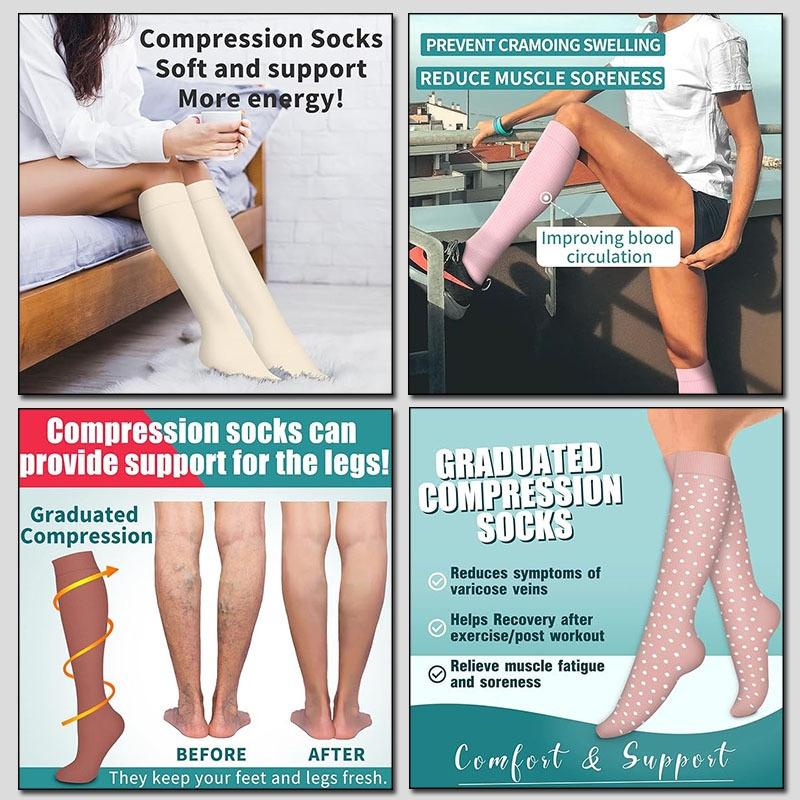 Women's & Men's 6-Pair Compression Socks (Compression Stockings), Multicolor Polka Dot Stretchy Knit, Breathable Non-Constricting Fit, Basics for Daily Wear & Gym Leg Care, All Seasons High Stretch Aesthetic Casual Classic Socks