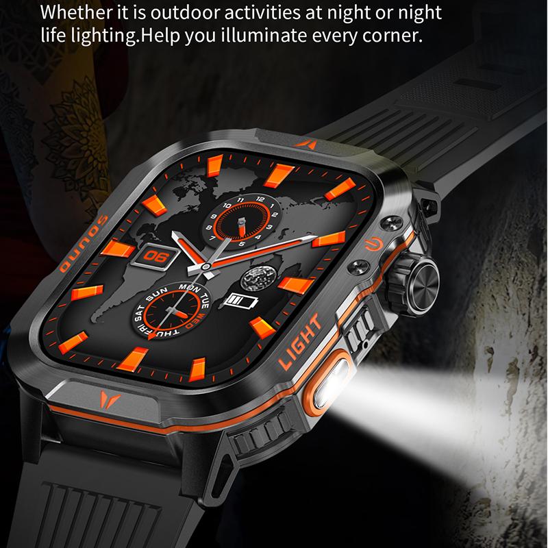 2026 Outdoor-Style Smartwatch with 2.01-inch IPS Screen LED Lighting Wireless Call Sports Modes Calorie Tracker Compass Weather Alerts Men's Gift