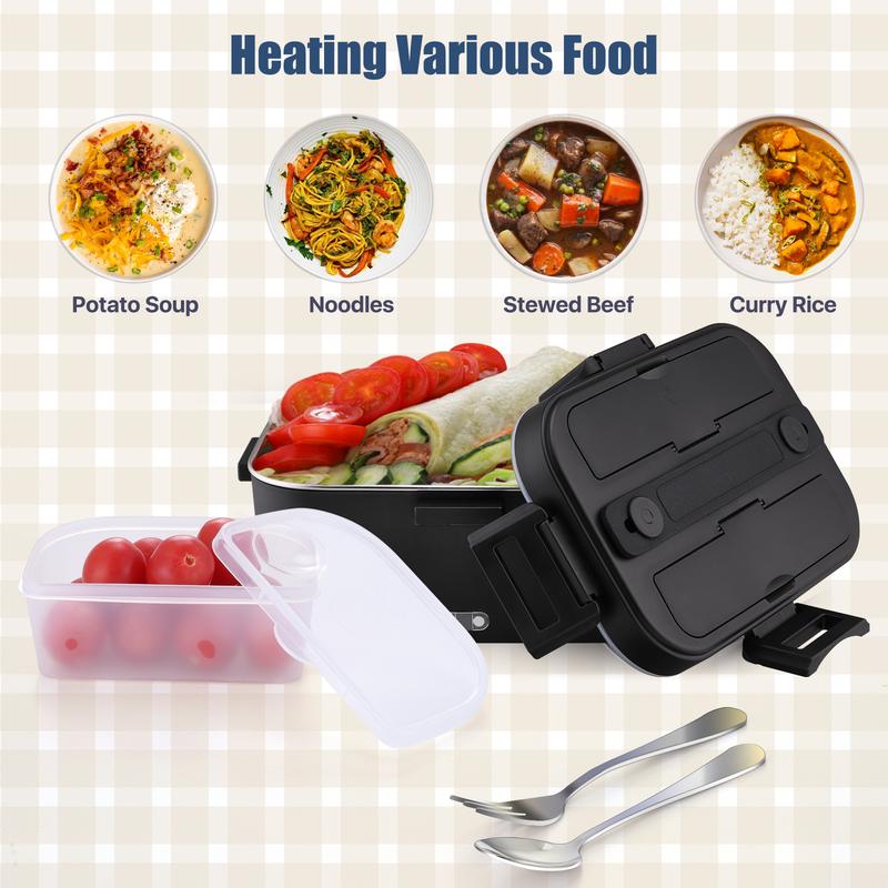 Electric Lunch Box Food Heater for Adults, Heated Lunch Box 12V/24V/110V Portable Food Warmer for Car/Truck/Office 1.8L Removable Stainless Steel Container with Fork Spoon and Bag，Extra large capacity