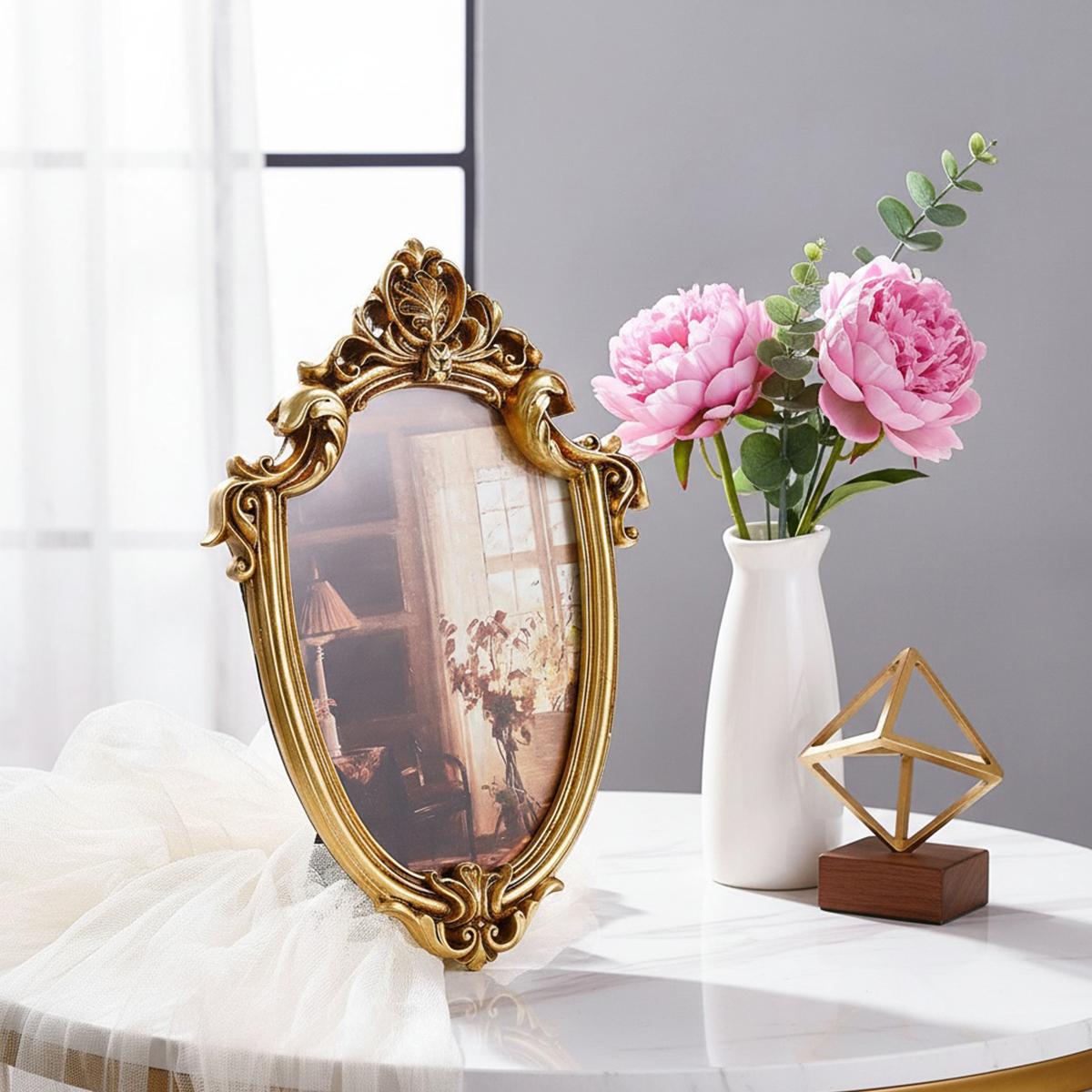 European Classical Oval Frame, Wall-Mountable or Tabletop, Includes Random Insert Paper, Ideal for Home Decor Photo Display