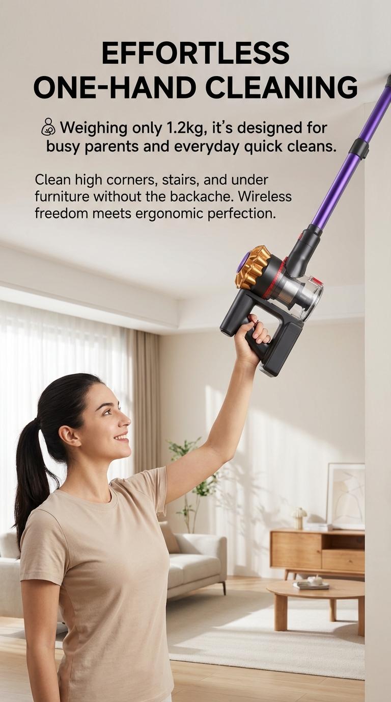 P7 Cordless Vacuum Cleaner, Handheld Wireless Vacuum, 350W Strong Suction with Green Light Dust Detection, Anti-Tangle Brush for Pet Hair, 1000mL Large Dust Cup, 6-Stage Hepa Filtration, Lightweight Stick Vacuum for Carpet Hard Floor Home