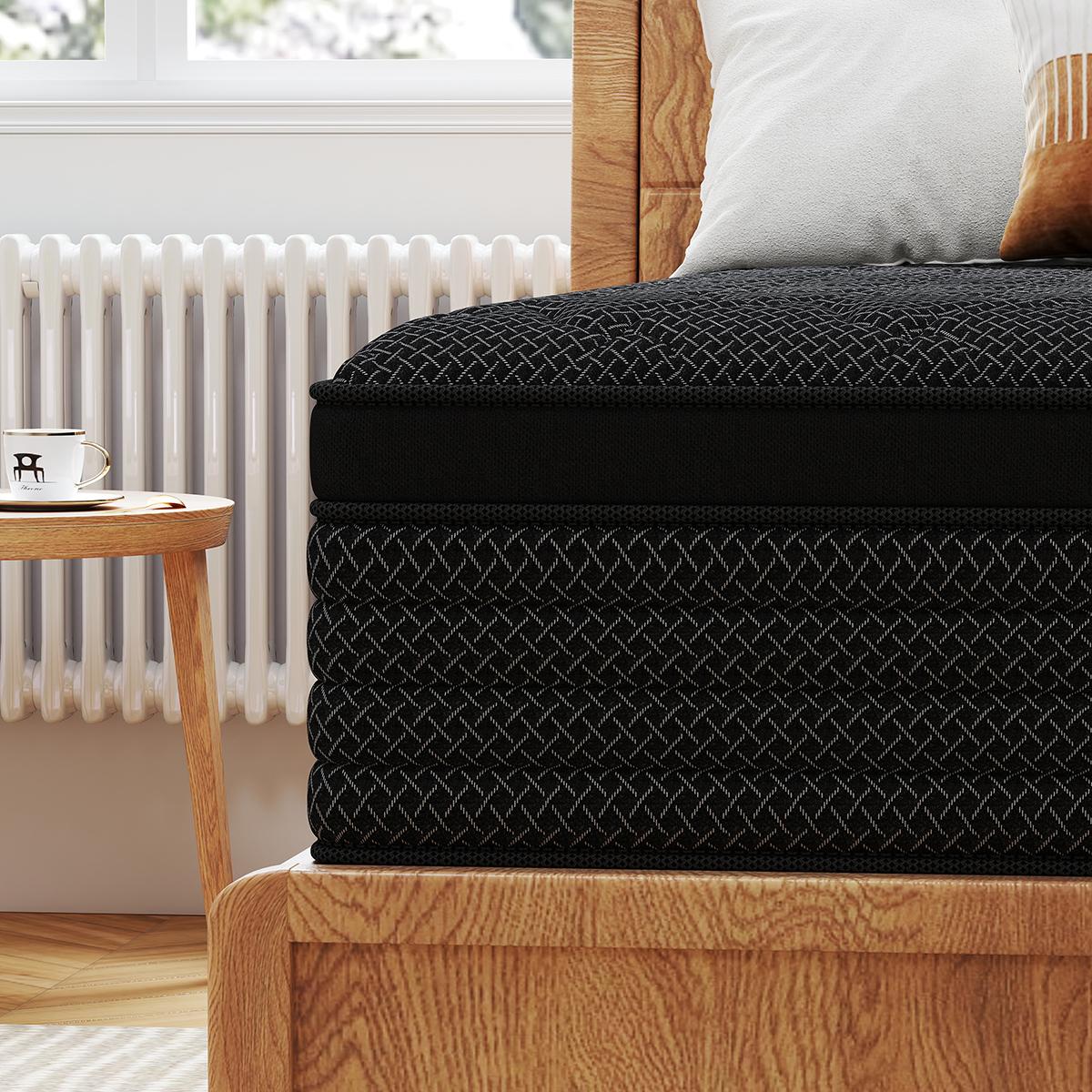 MULINATURE 12" 14" Gel Memory Foam Mattress Hybrid Spring Twin Full Queen King Size Bed In A Box Medium Firm Comfort Body Support​ Mattresses Cool Black