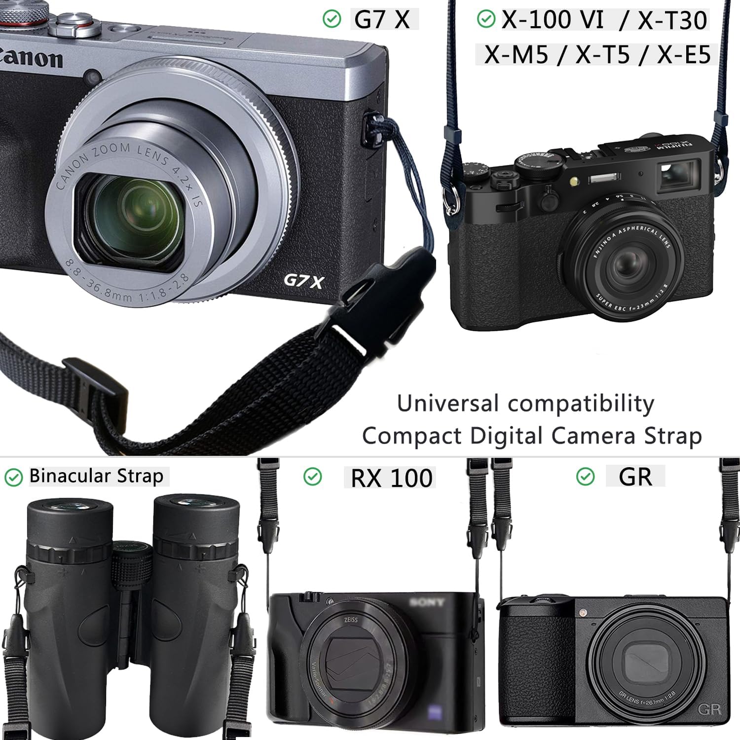 Camera  Strap/Thin Camera Strap or Binoculars Strap Black