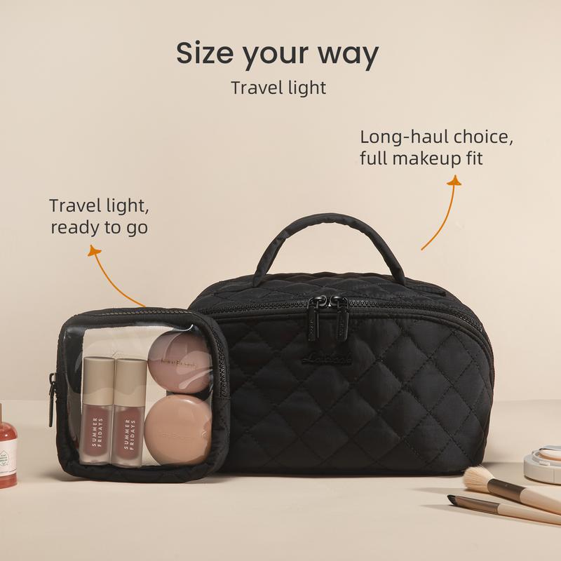 LOVEVOOK Travel Makeup Bag for Women,180° Lay-Flat Puffer Quilted Cosmetic Organizer,Portable Waterproof Toiletry Bag for Woman,Slanted Opening Make Up Bag for Everyday Use,TikTokShopStockUp