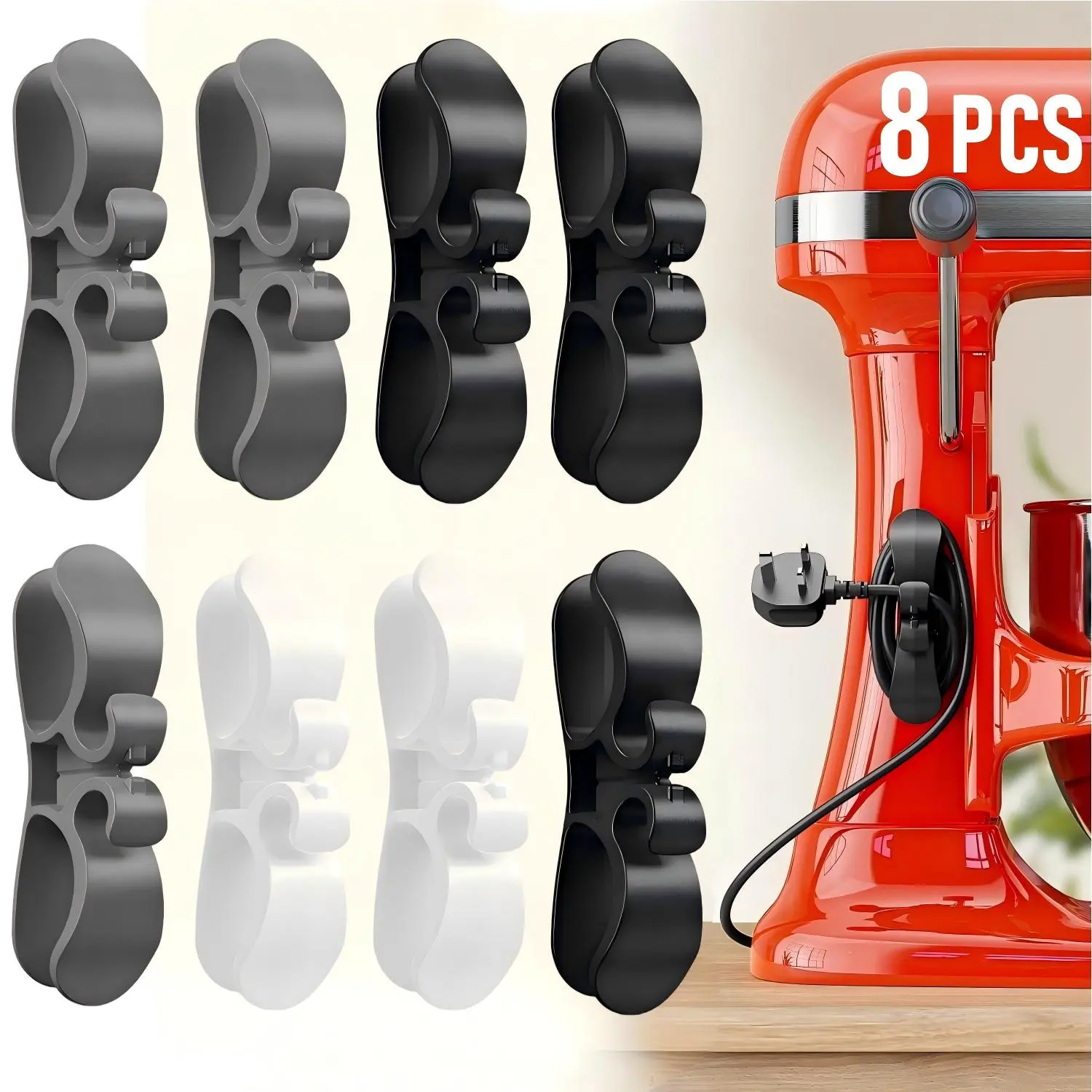 8 Pack Stick-On Multi-Size Home Organizer, Upgraded Appliance Cord Wrap Holder for Thicker Cords, Mixer, Coffee Maker
