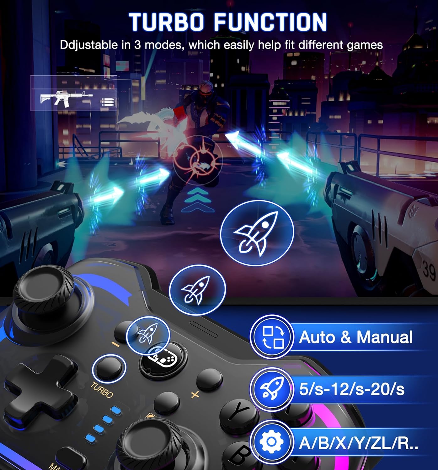 Switch Pro Wireless Game Controller with RGB Lighting, Programmable Dual Motors, Vibration, Turbo Function, Compatible with Switch 2/PC/android