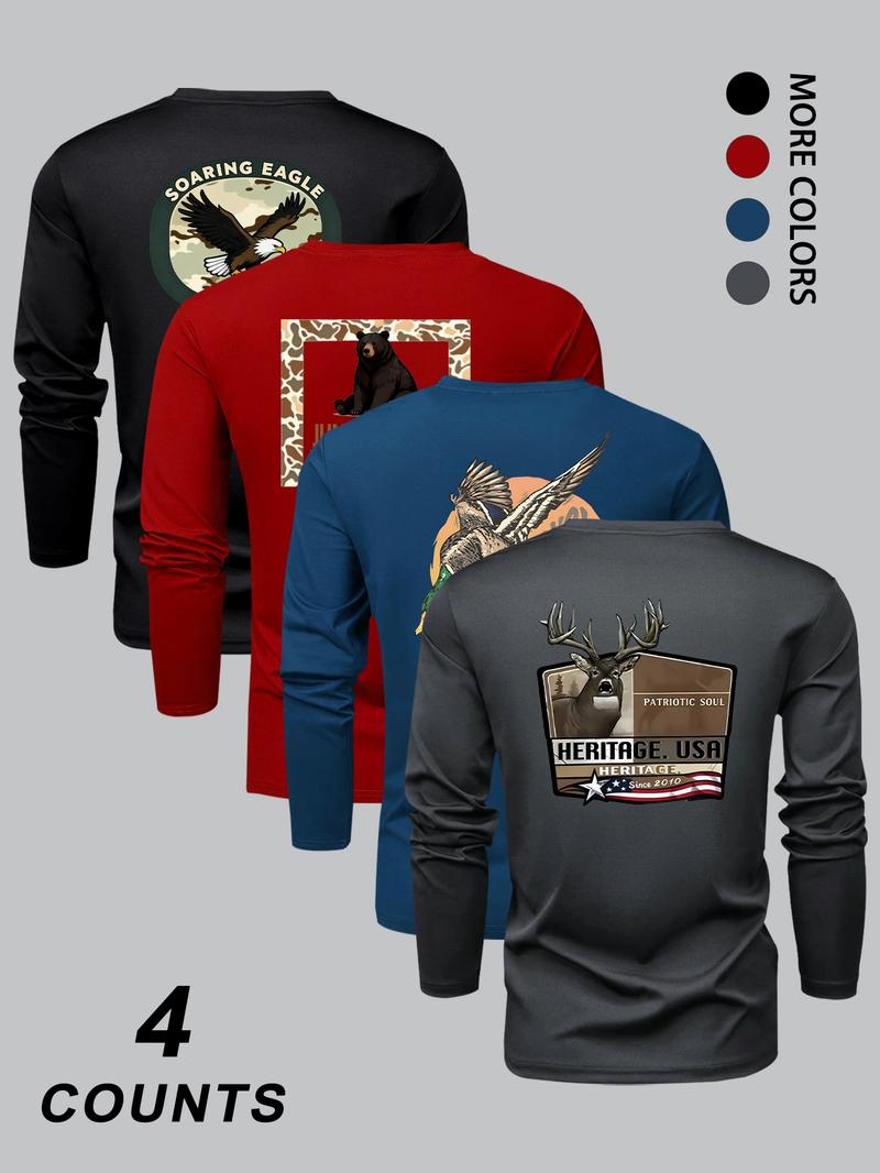 Men's Fashion Camo Animal Print Long Sleeve Round Neck T-Shirt Set, Comfortable Stretch Fabric, Perfect for Spring & Fall Sports Outdoor Activities, Athletic Sports Clothing Men's Fashion Camo Animal Print Long Sleeve Round Neck T-Shirt Set, Comfortable Stretch Fabric, Perfect for Spring & Fall Sports Outdoor Activities, Athletic Sports Clothing