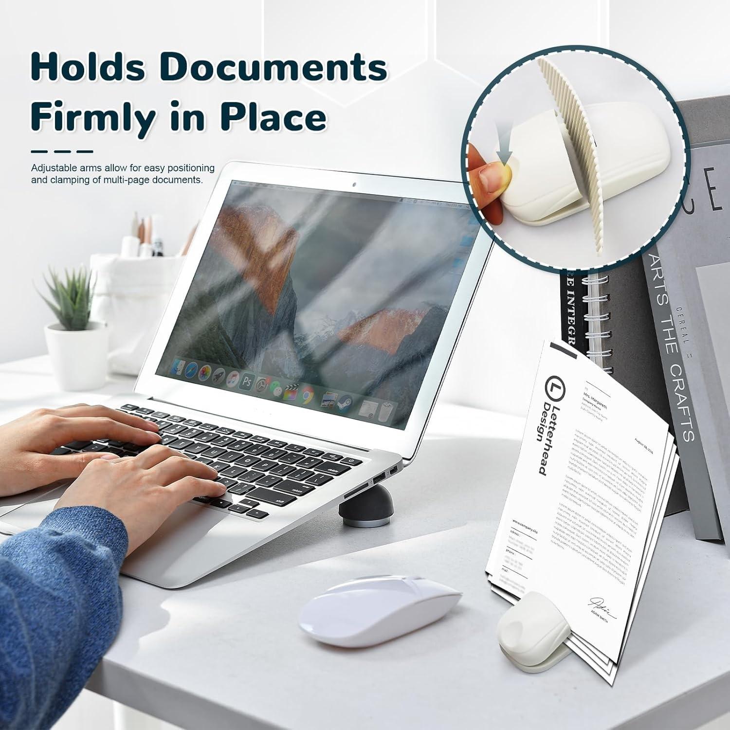 Plastic Document Holder for Typing, Portable Paper Stand with Non-Slip Base for A4 Paper, Compact Reading Clip Holder for Office Desk, Computer, Bank - White ﻿