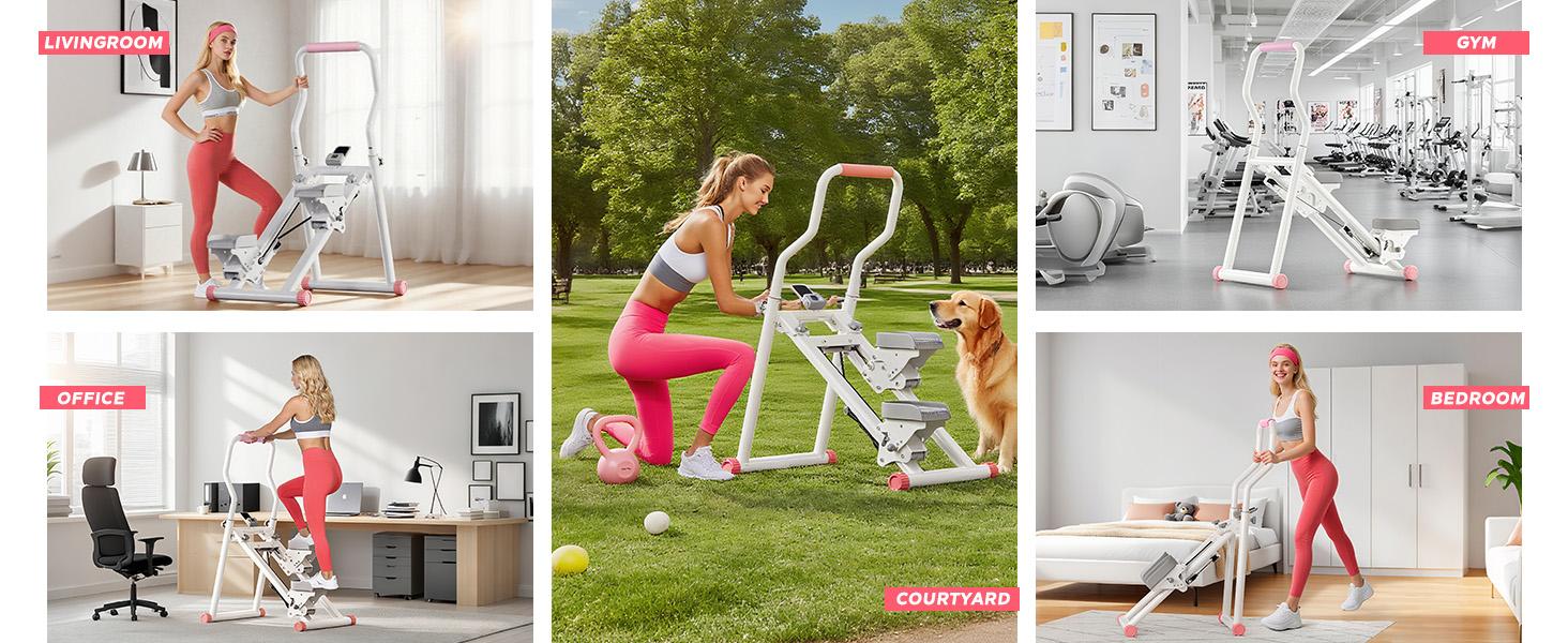 Dlandhome Stair Stepper with Handrails Multi-Speed Adjustment Phone Holder Digital Display Foldable Reinforced Steel Frame Home Gym Equipment Gift