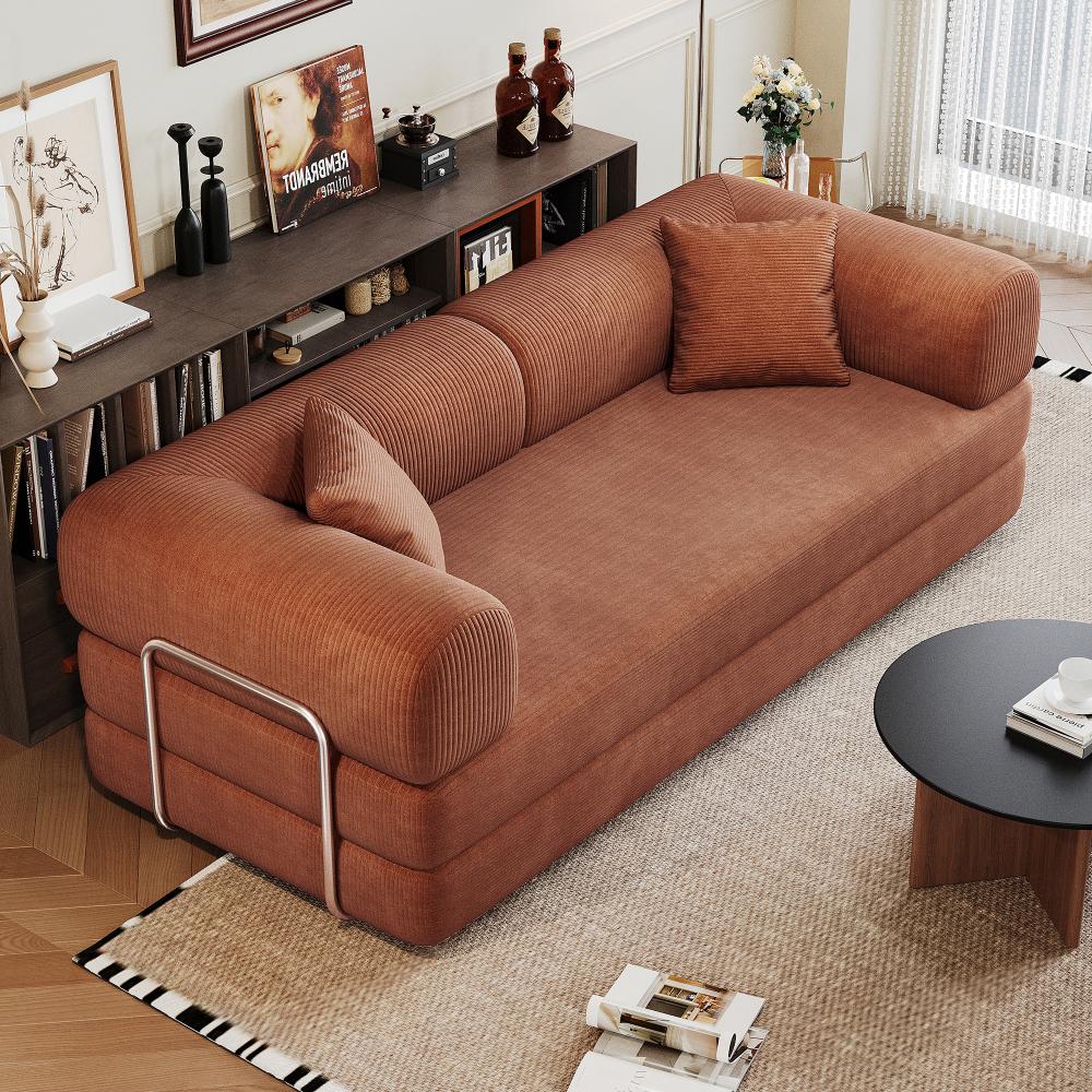 78.8" Compression Sofa, Convertible Floor Sofa Bed-with Pillow Back Support Armrest, Comfy Futon Couch Sleeper Bed, Loveseats Boneless Modular Sectional Sofa, Corduroy Fabric, for Living Room, Bedroom