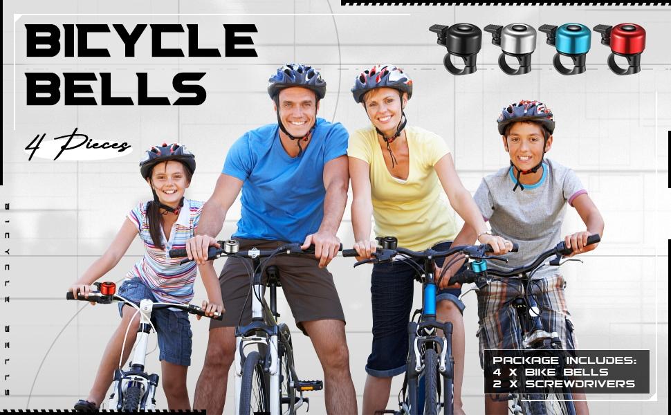 Bike Bell 4 Pack Aluminum Lightweight Mountain Road Bicycle Bell Transparent Loud Clear with Screwdriver for Adult Cyclists Bicycle Horn